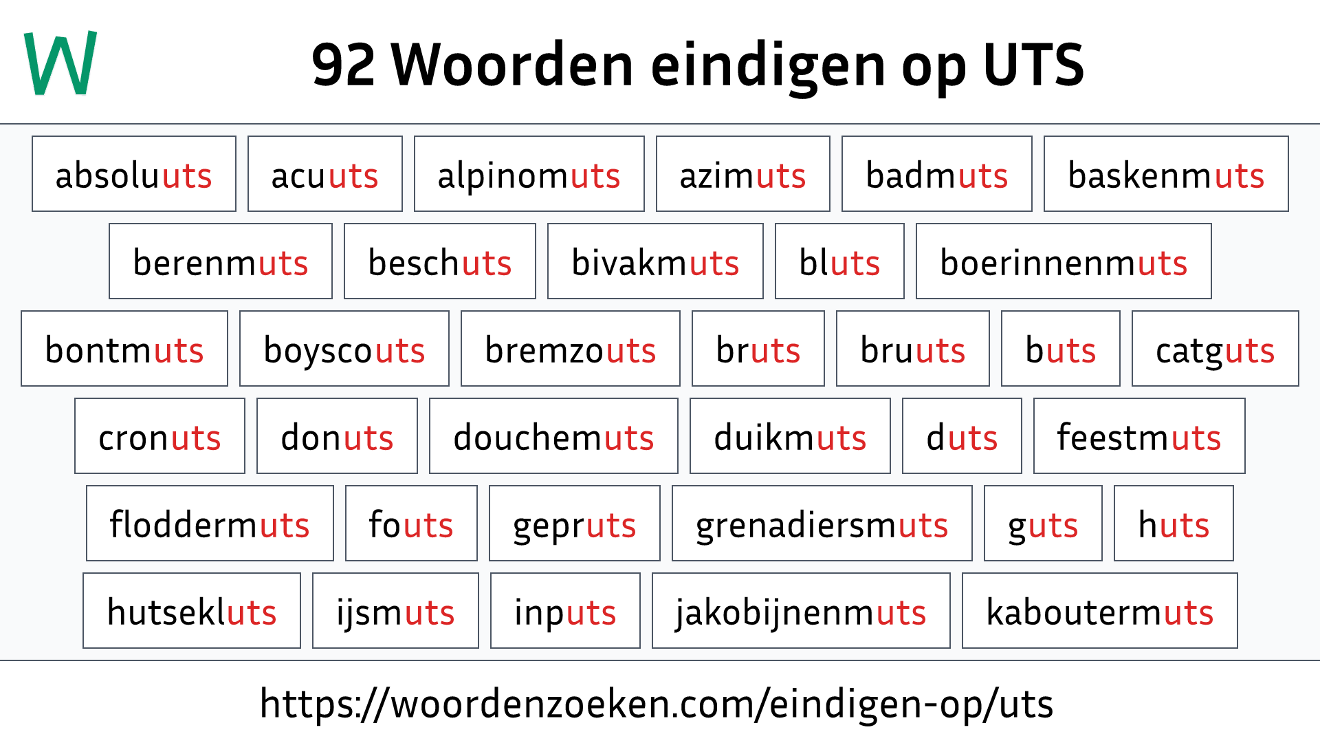 Woorden eindigen op UTS