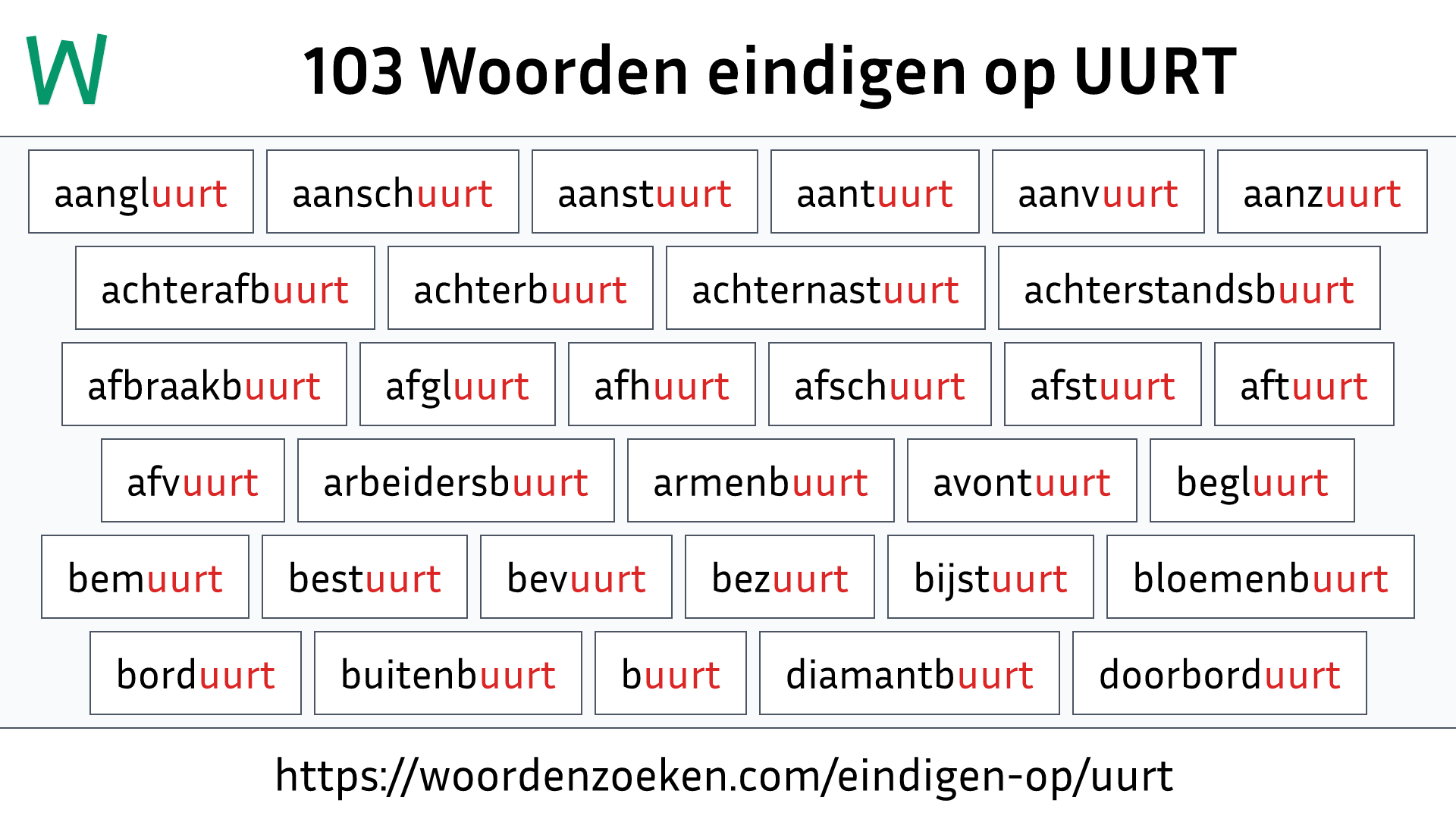 Woorden eindigen op UURT