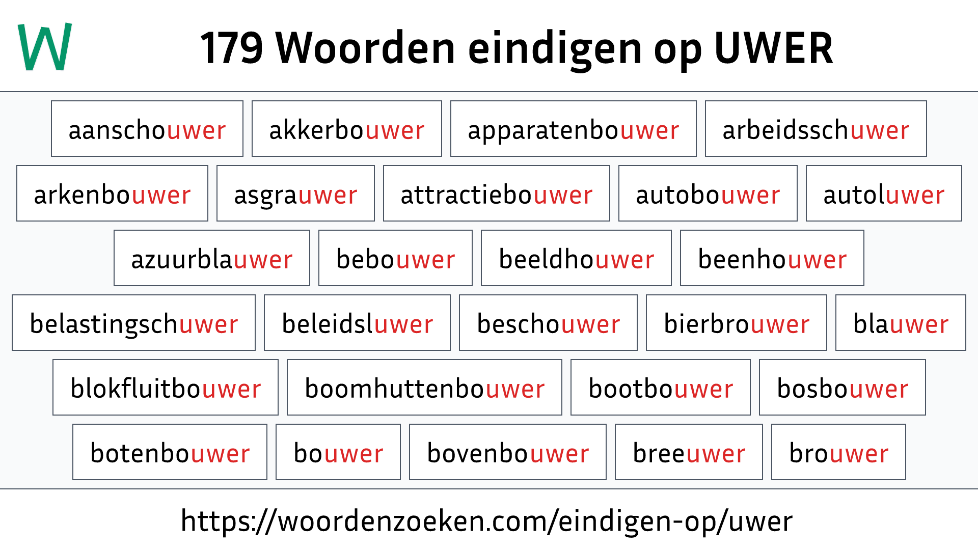 Woorden eindigen op UWER