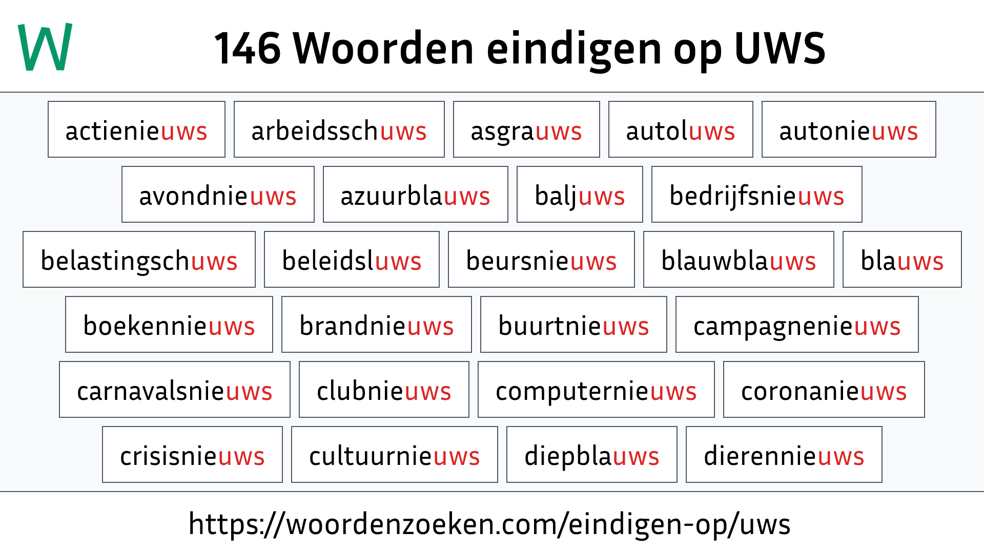 Woorden eindigen op UWS