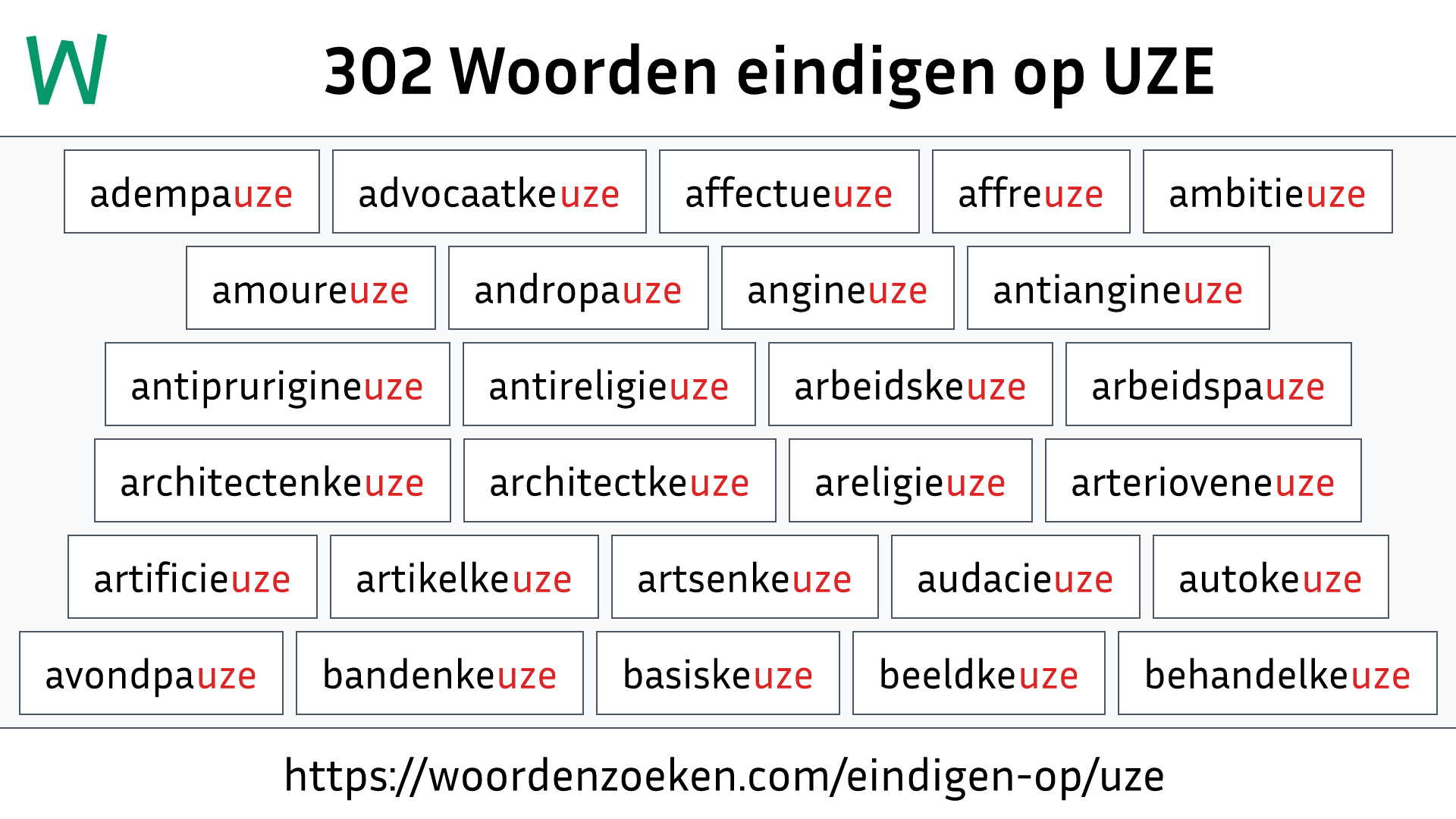 Woorden eindigen op UZE