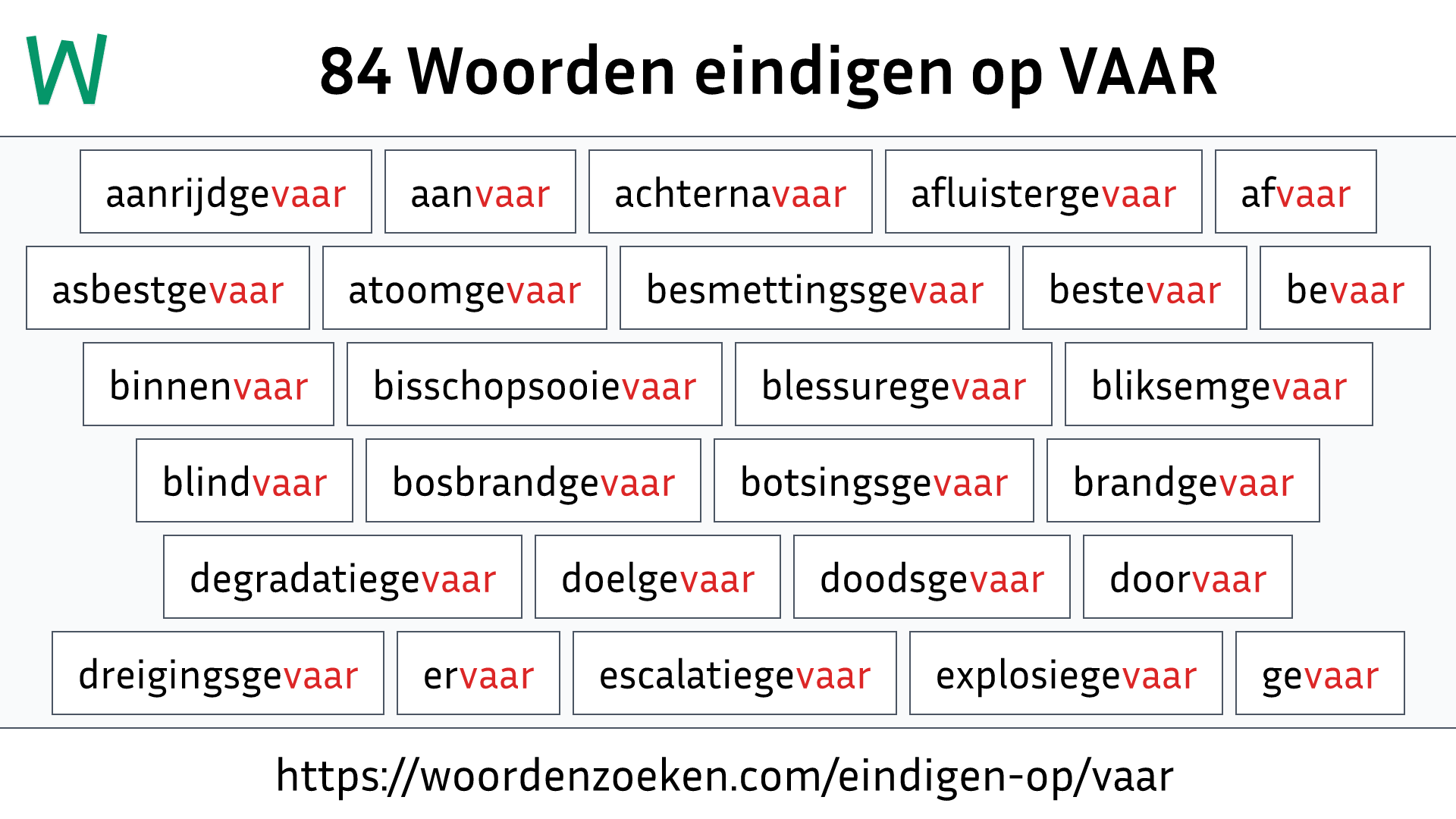 Woorden eindigen op VAAR