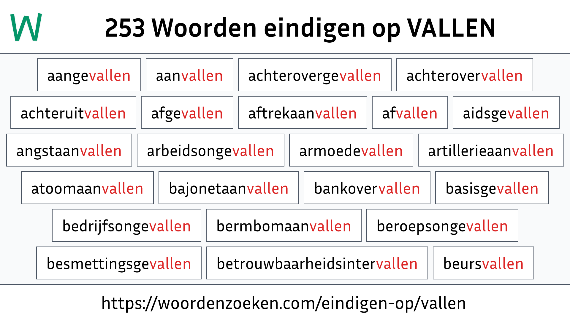 Woorden eindigen op VALLEN