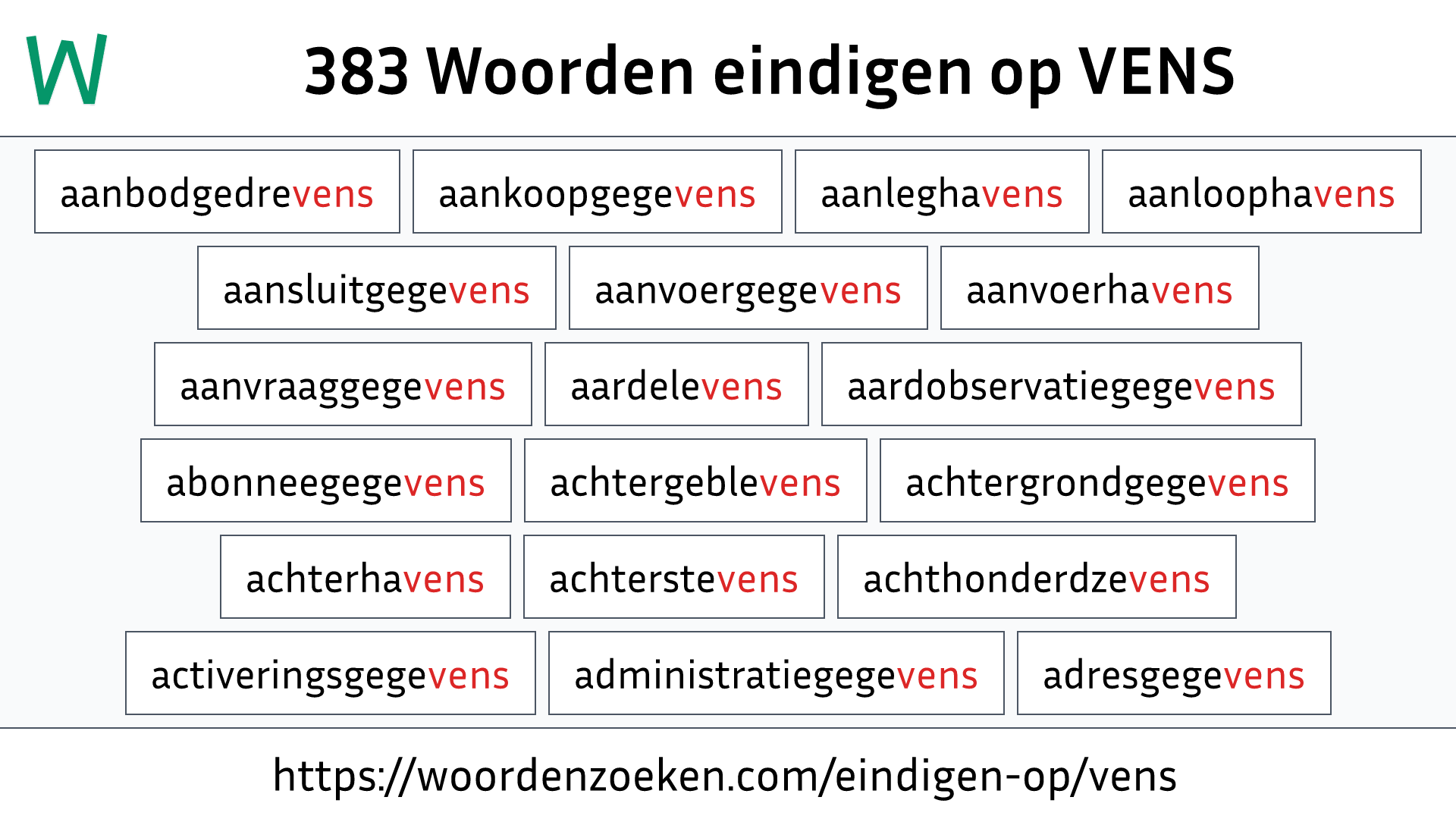 Woorden eindigen op VENS