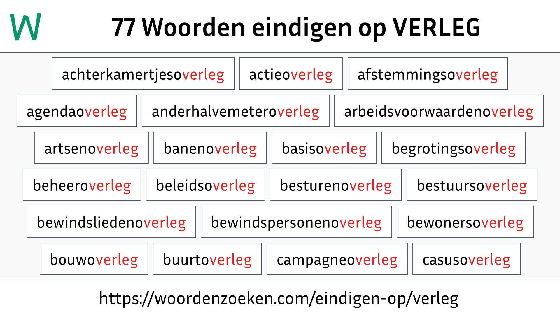 Woorden eindigen op VERLEG