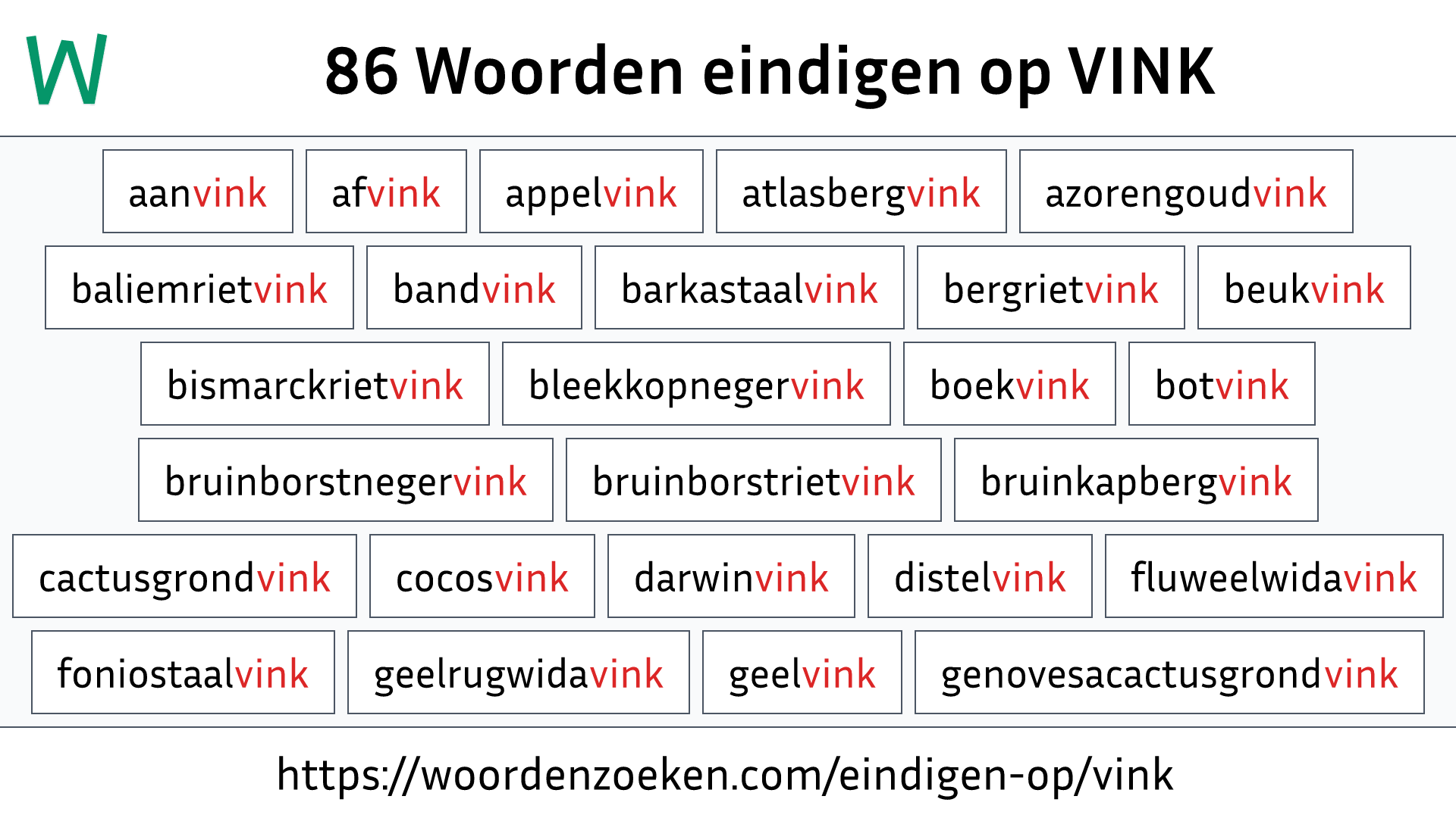 Woorden eindigen op VINK
