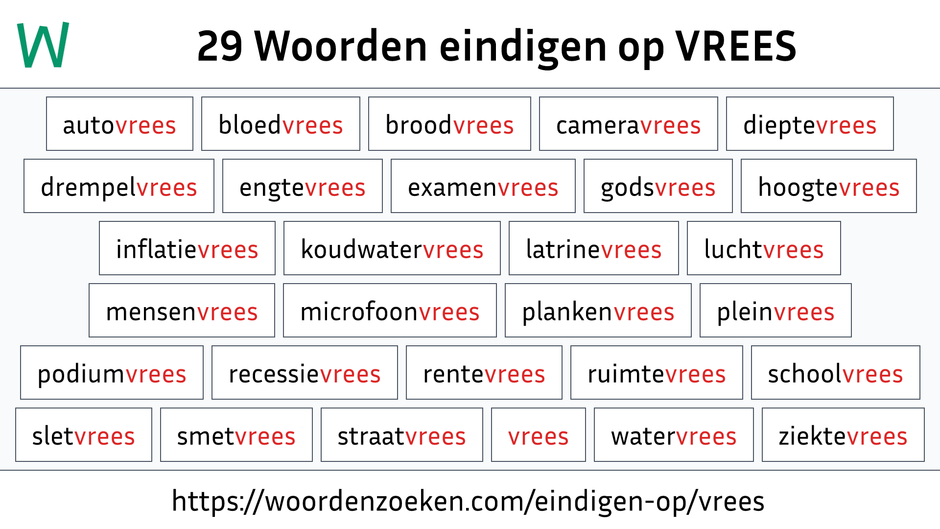 Woorden eindigen op VREES