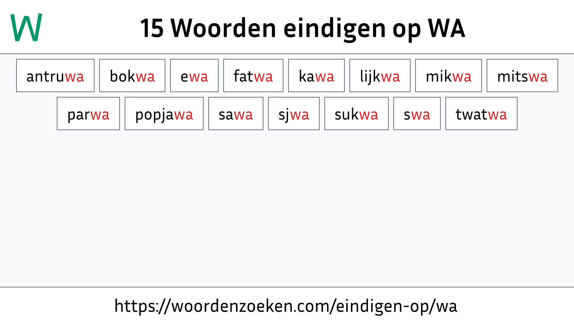 Woorden eindigen op WA