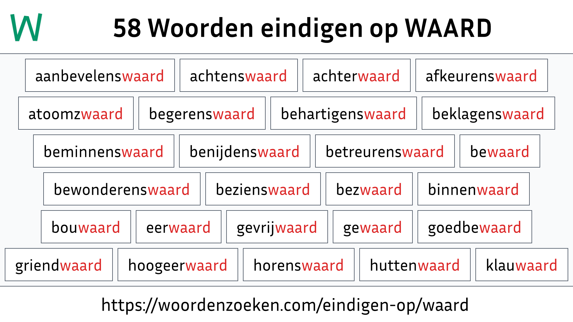 Woorden eindigen op WAARD