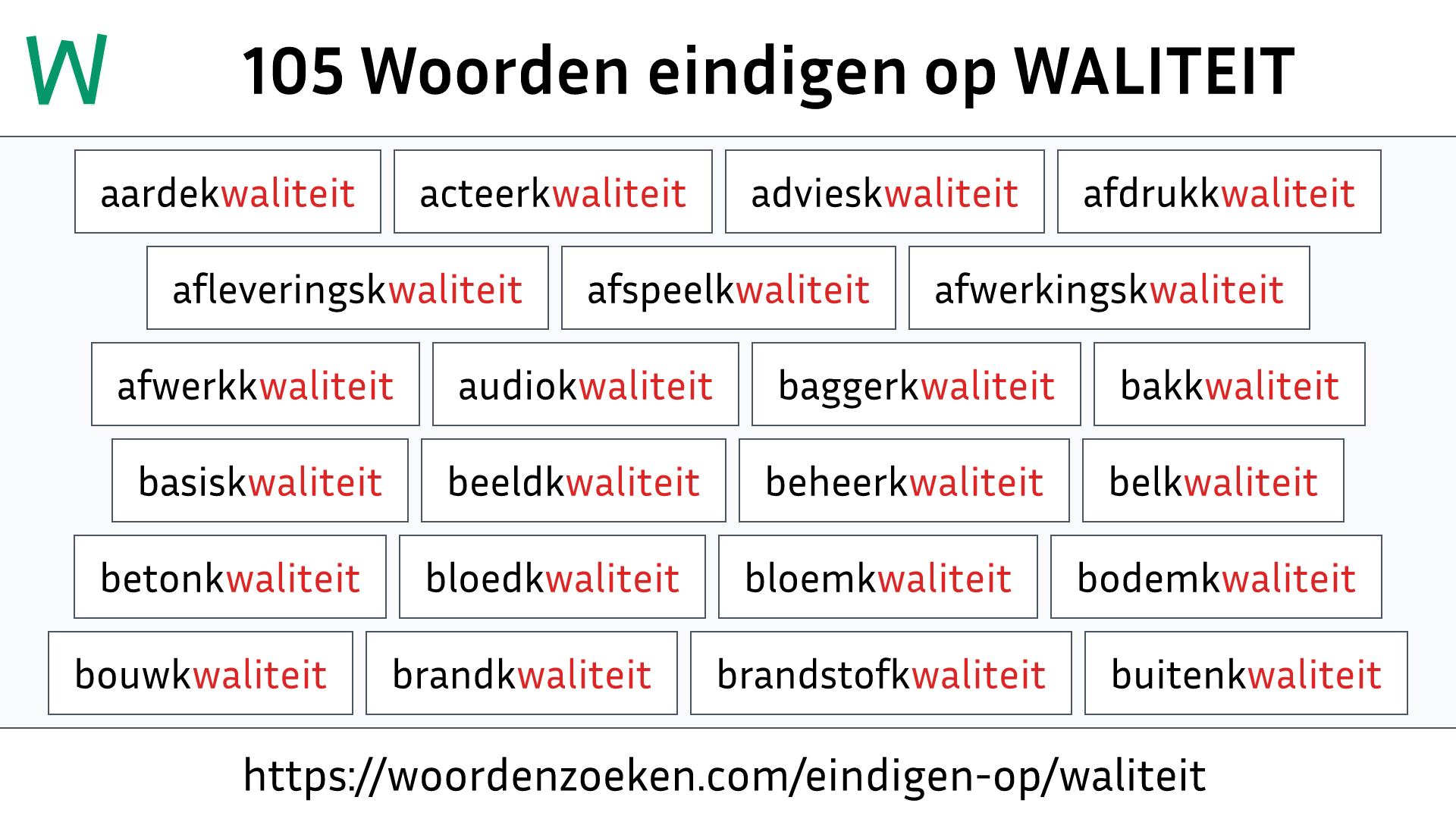 Woorden eindigen op WALITEIT