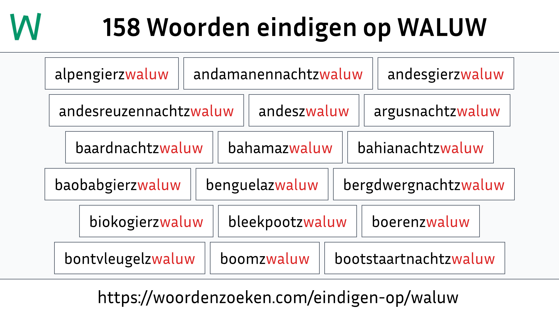 Woorden eindigen op WALUW