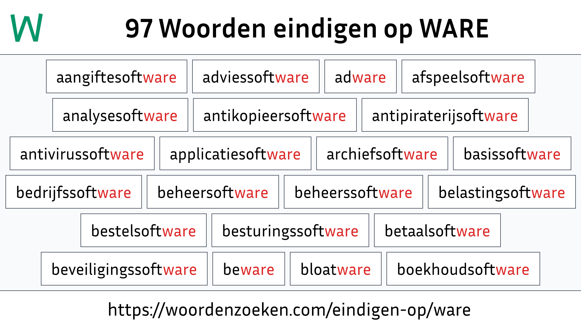 Woorden eindigen op WARE