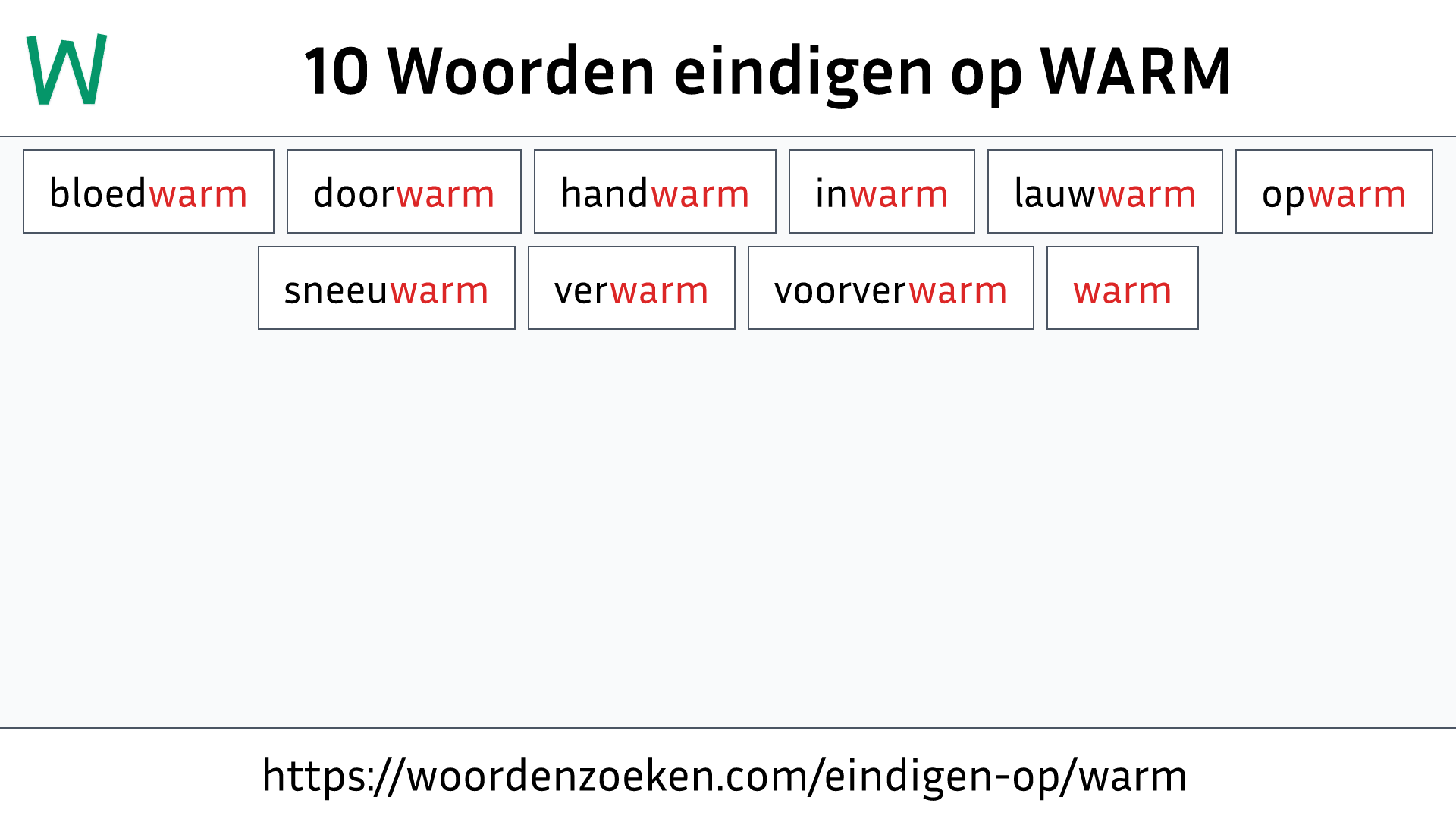 Woorden eindigen op WARM