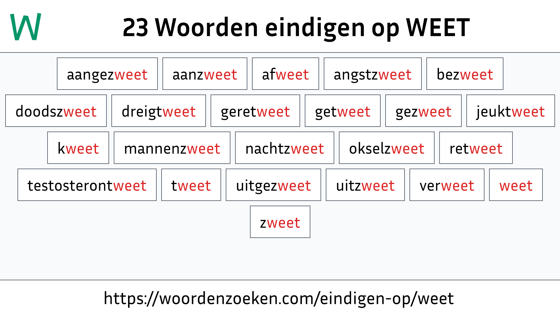 Woorden eindigen op WEET