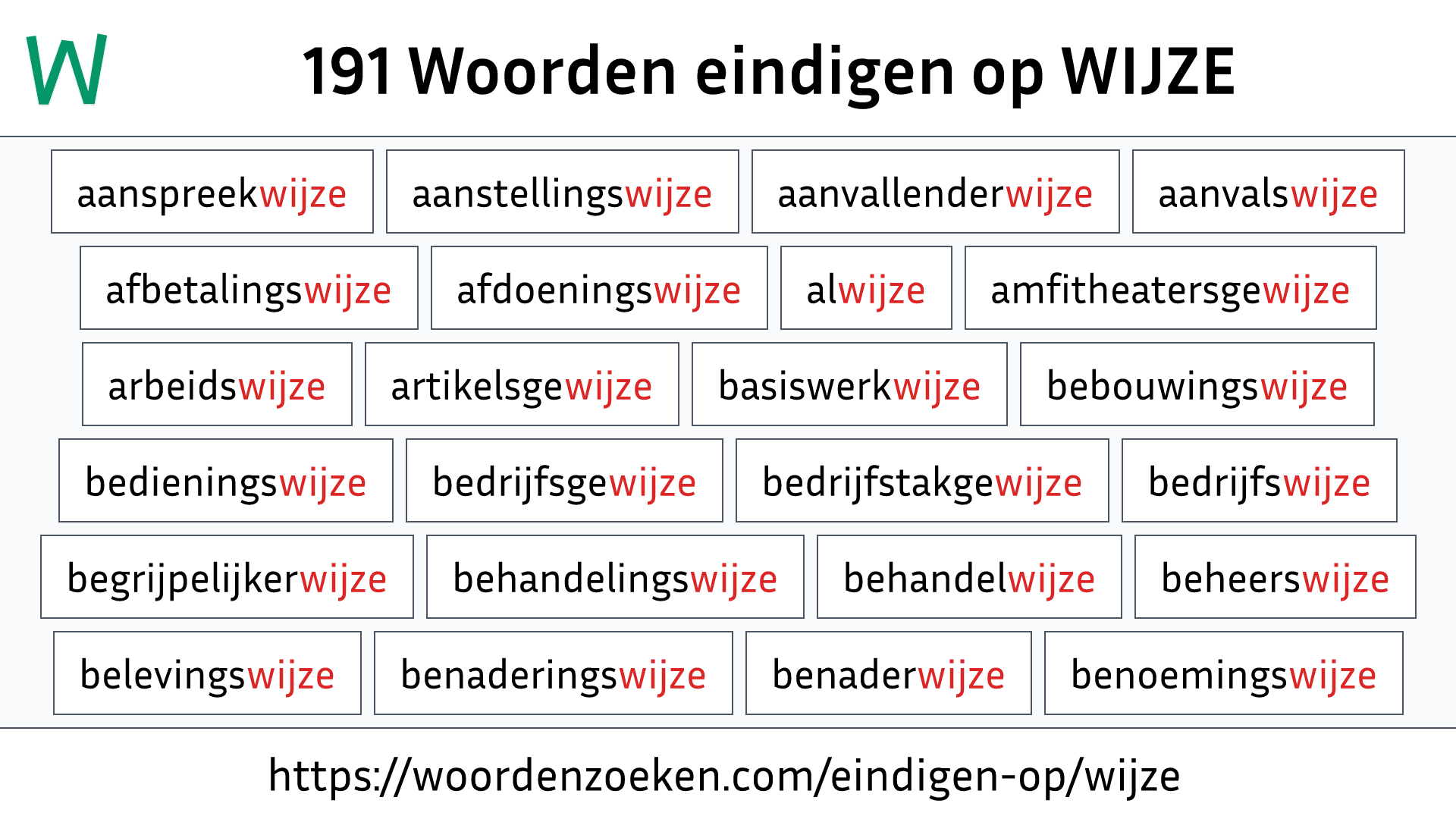 Woorden eindigen op WIJZE