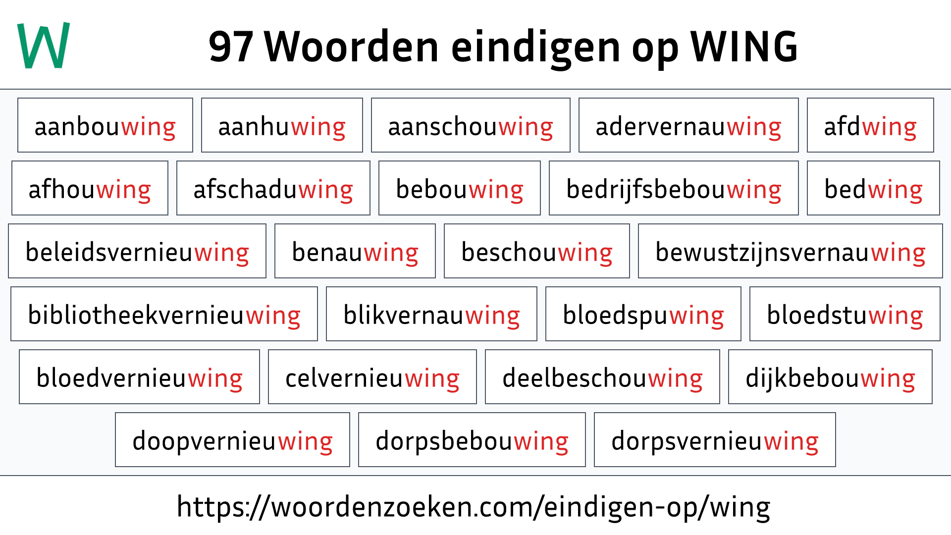 Woorden eindigen op WING