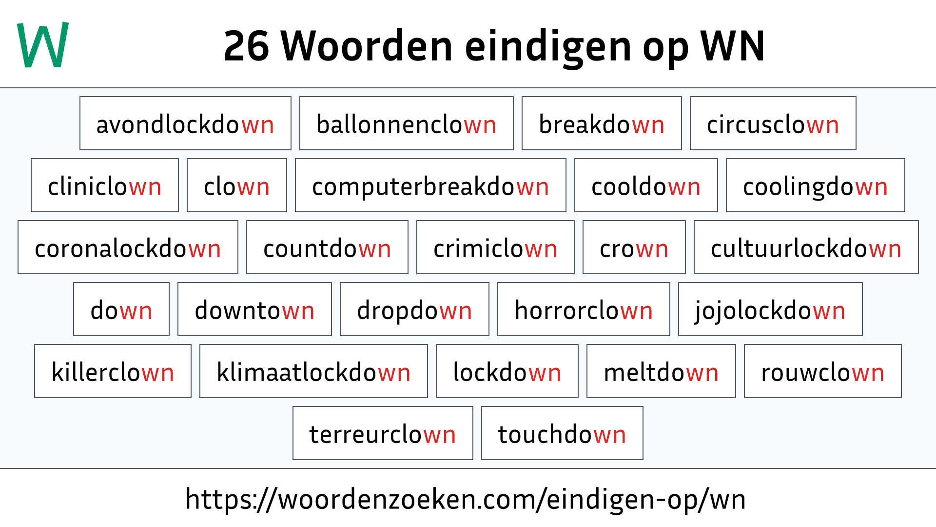 Woorden eindigen op WN