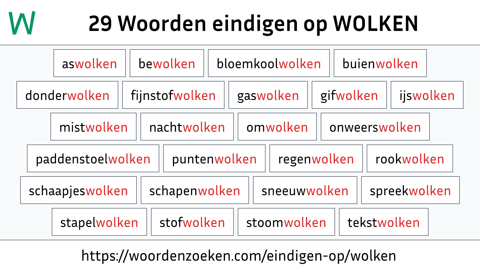 Woorden eindigen op WOLKEN