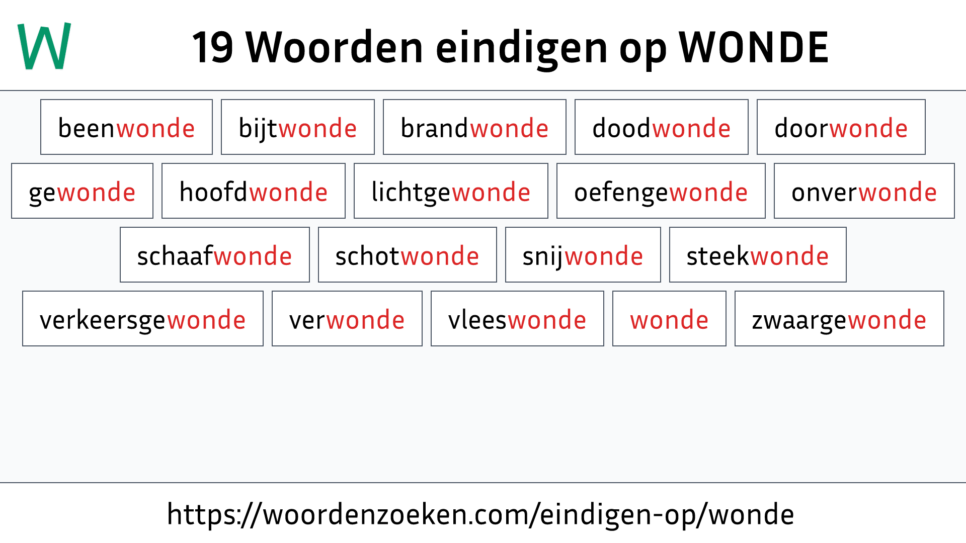 Woorden eindigen op WONDE