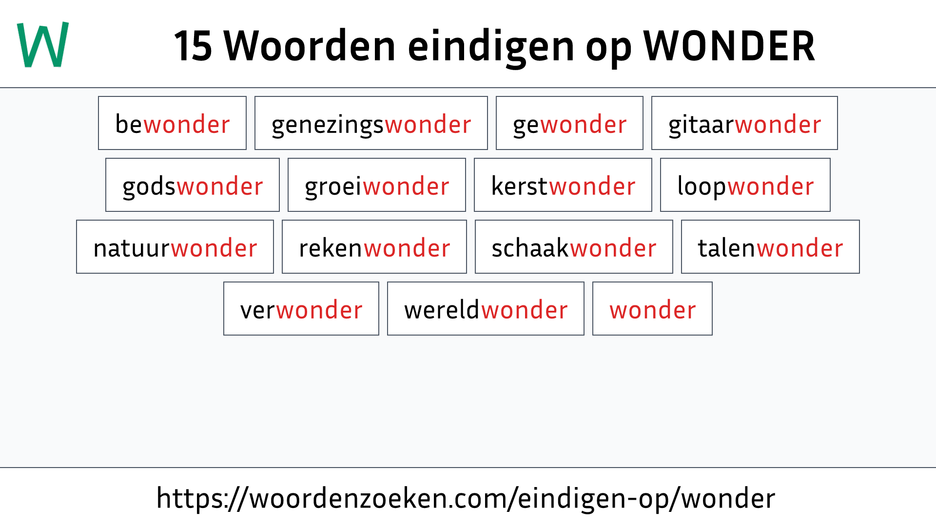 Woorden eindigen op WONDER