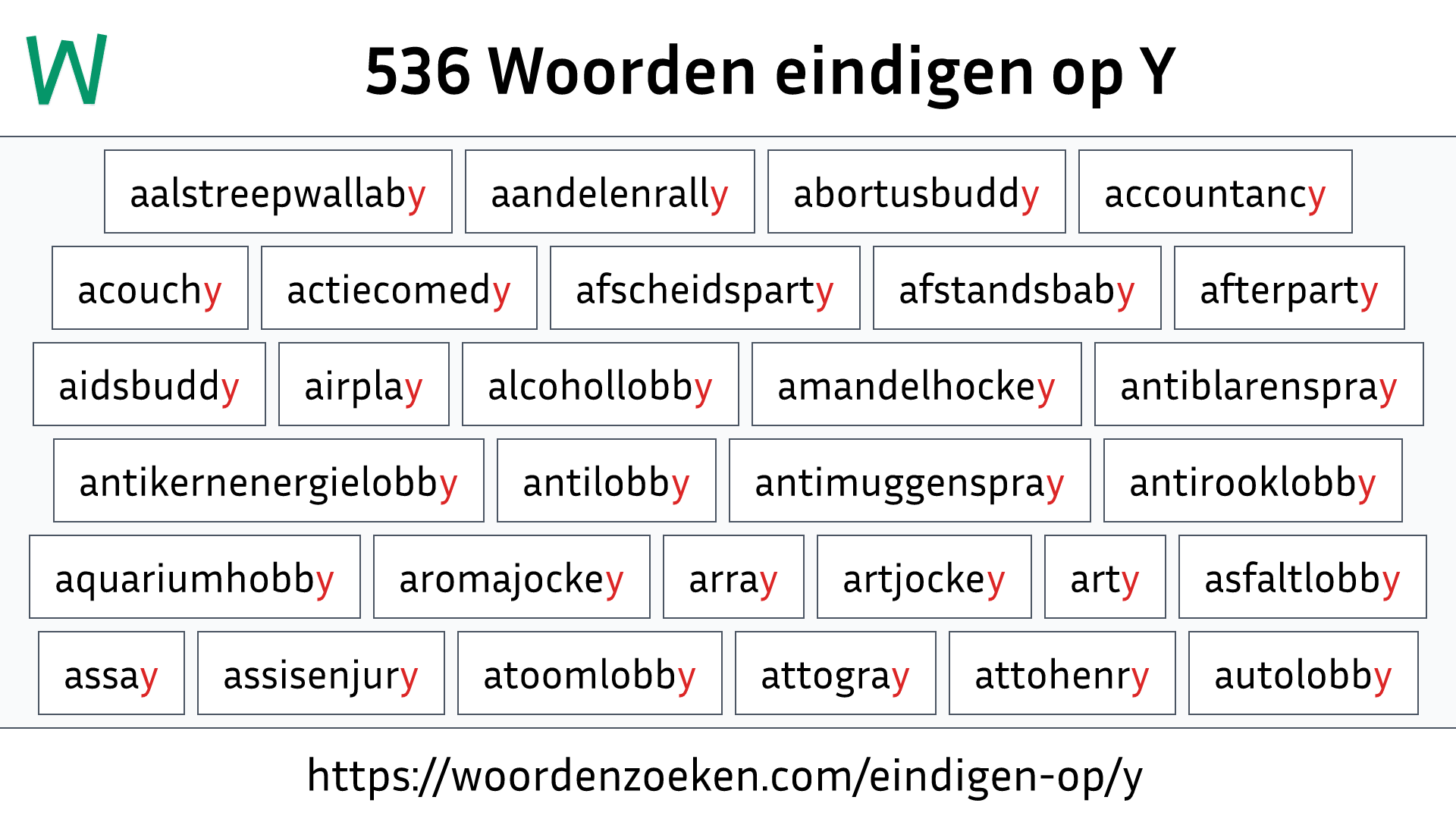Woorden eindigen op Y