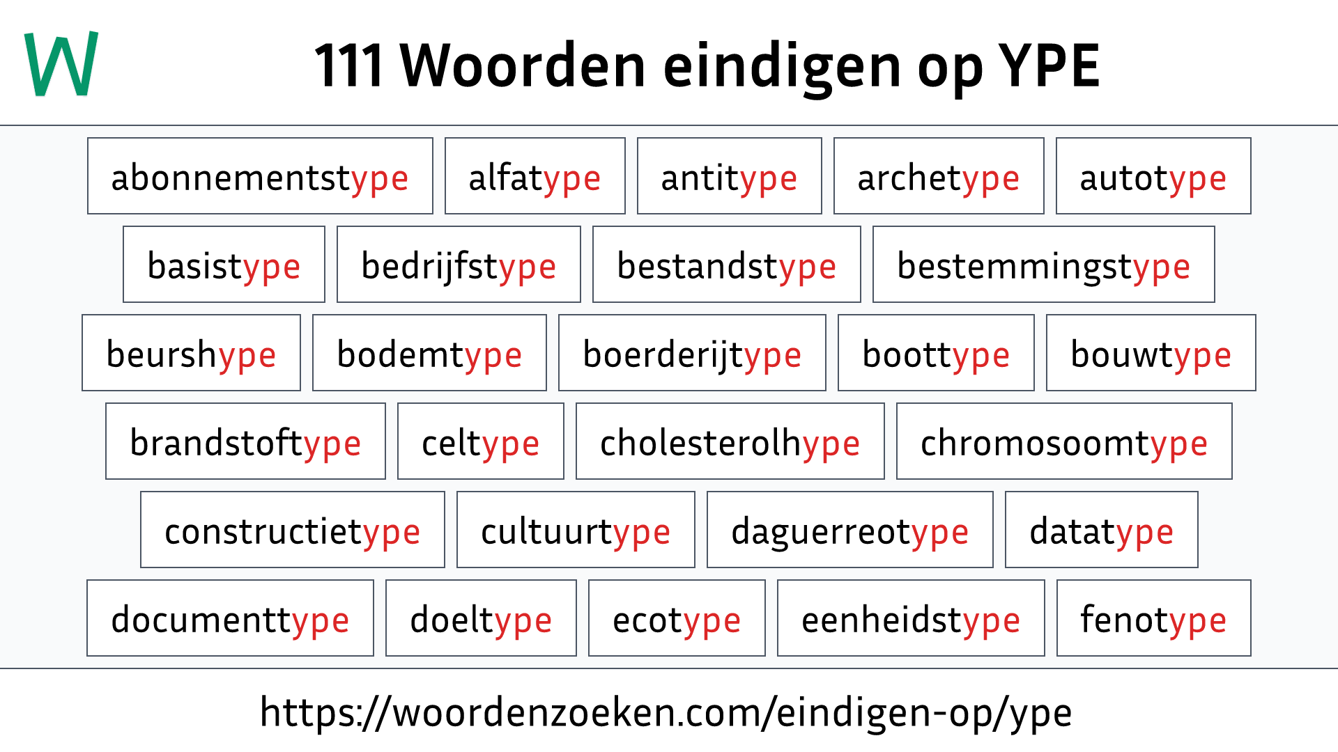 Woorden eindigen op YPE