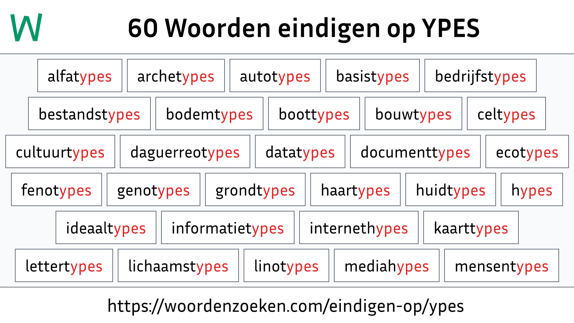 Woorden eindigen op YPES