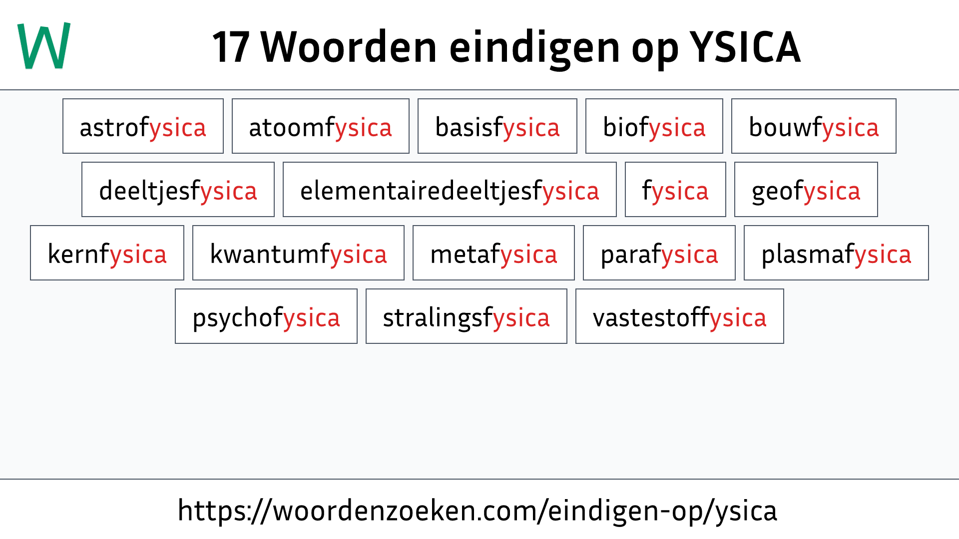 Woorden eindigen op YSICA