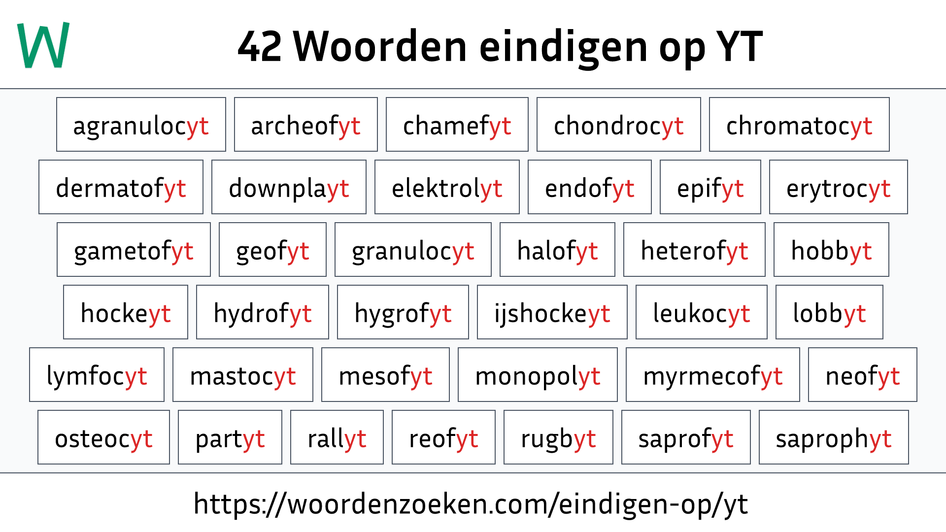 Woorden eindigen op YT