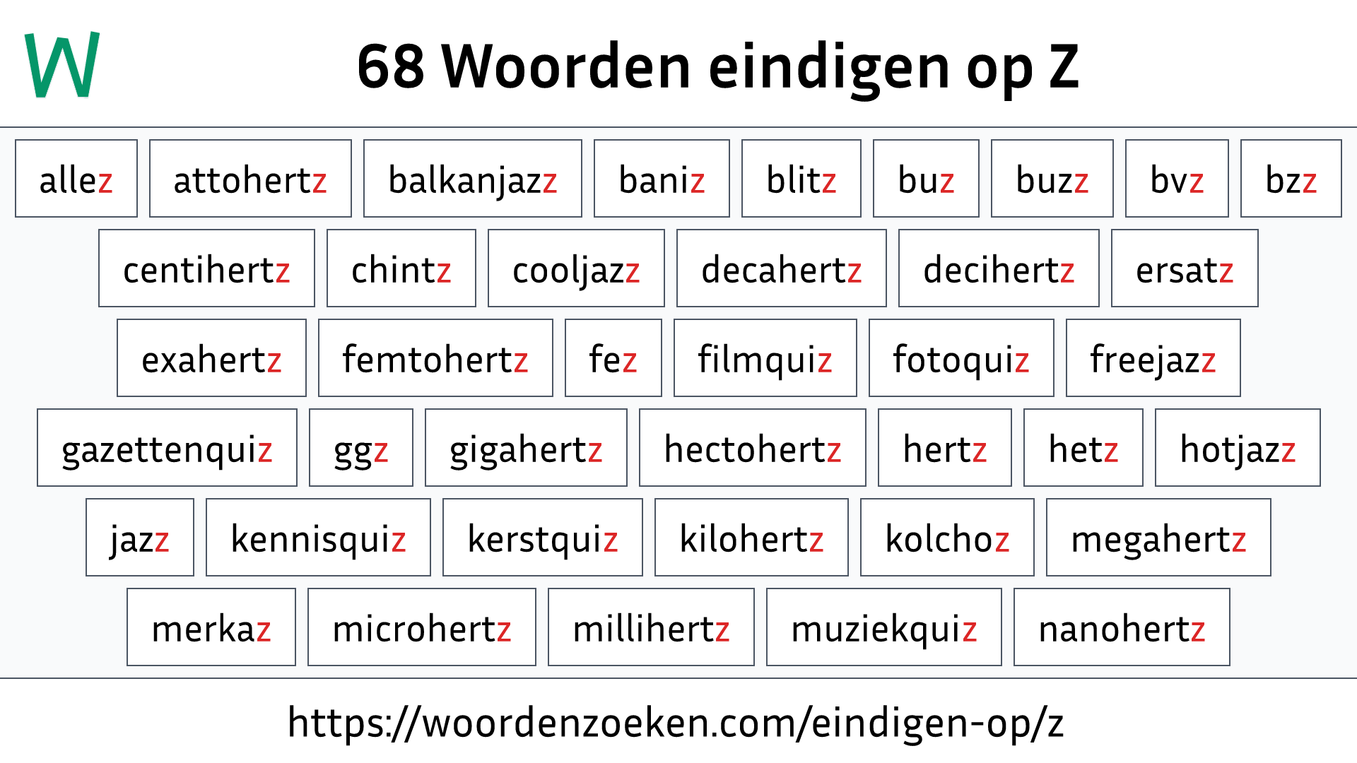 Woorden eindigen op Z