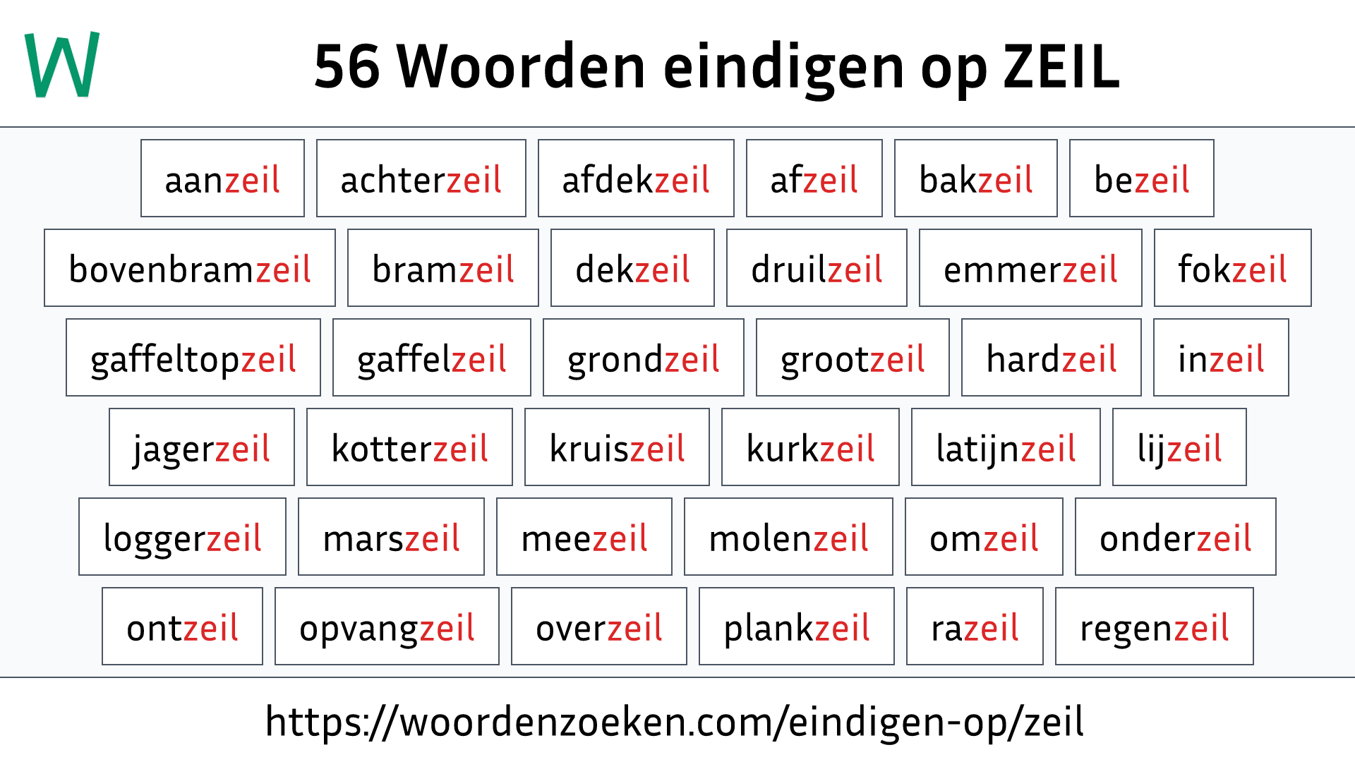 Woorden eindigen op ZEIL