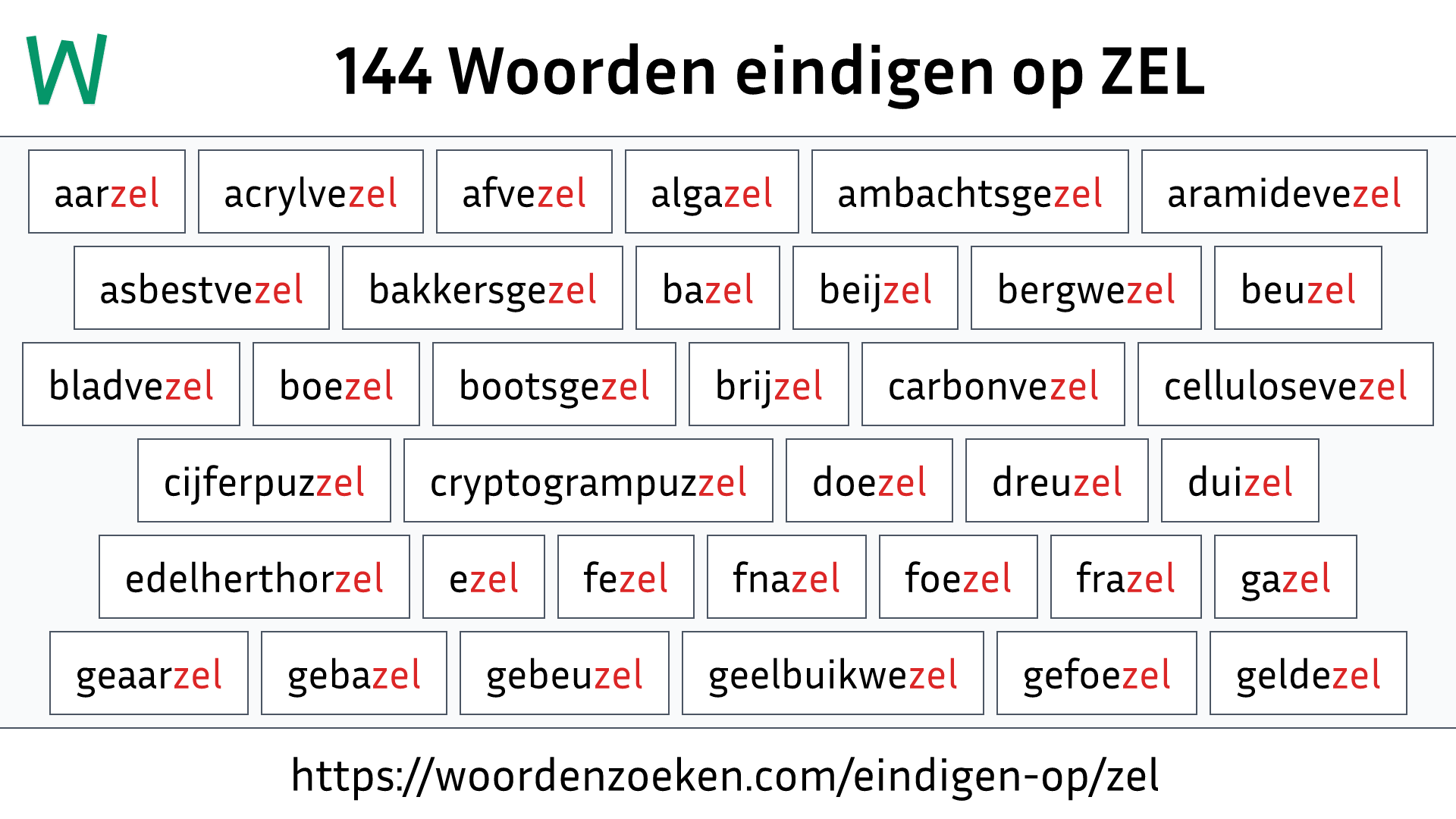 Woorden eindigen op ZEL