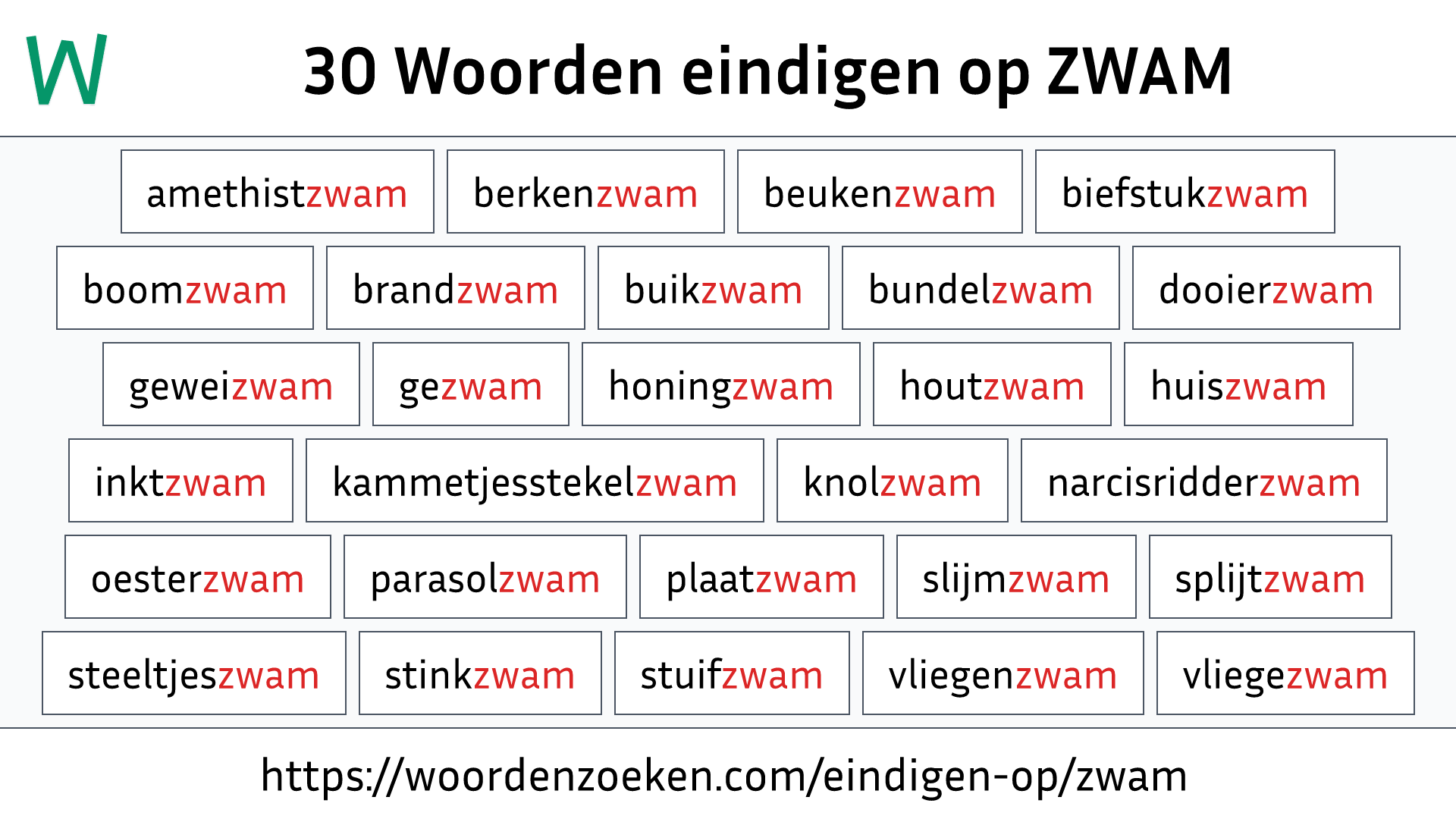 Woorden eindigen op ZWAM