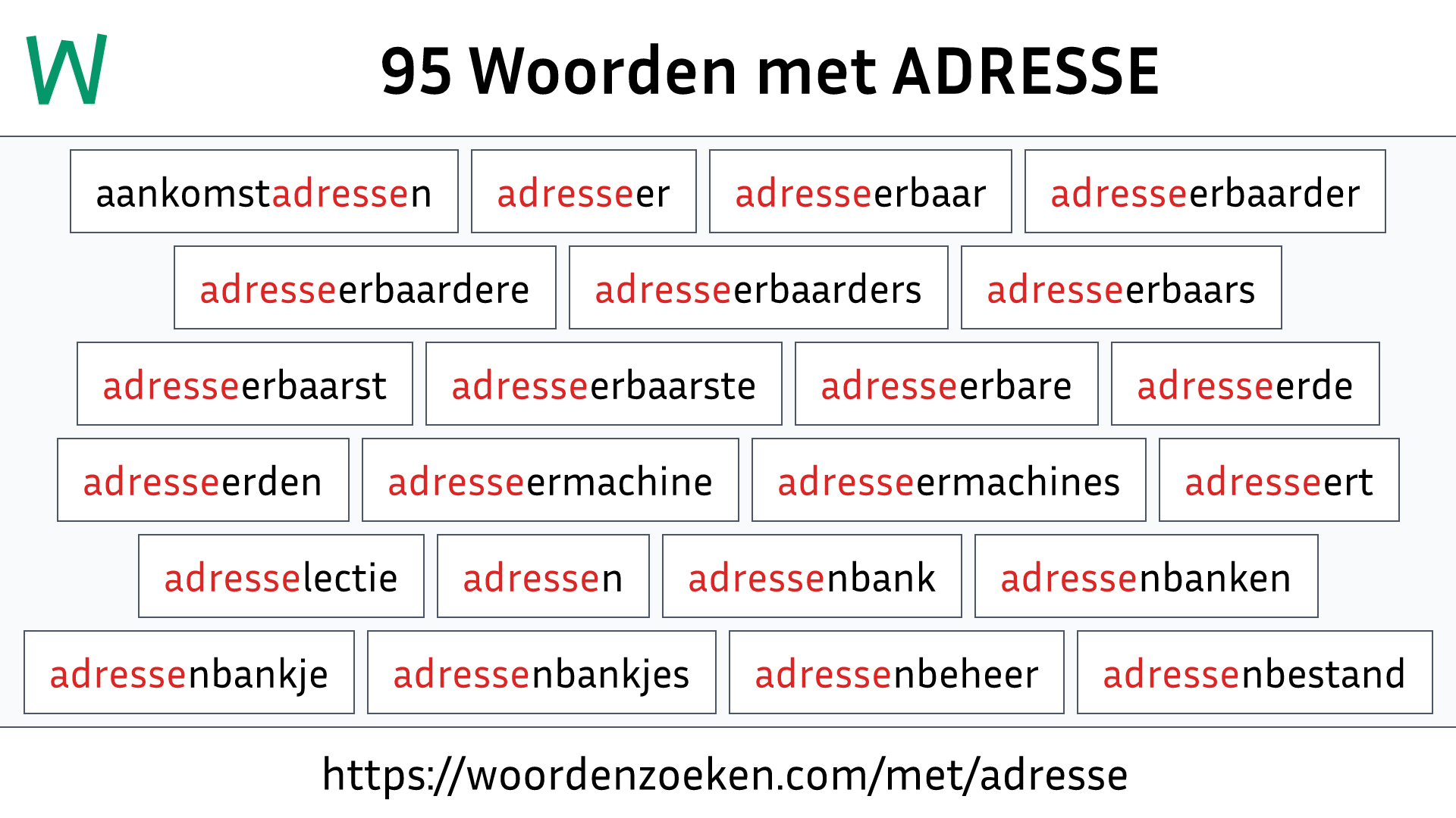 Woorden met ADRESSE