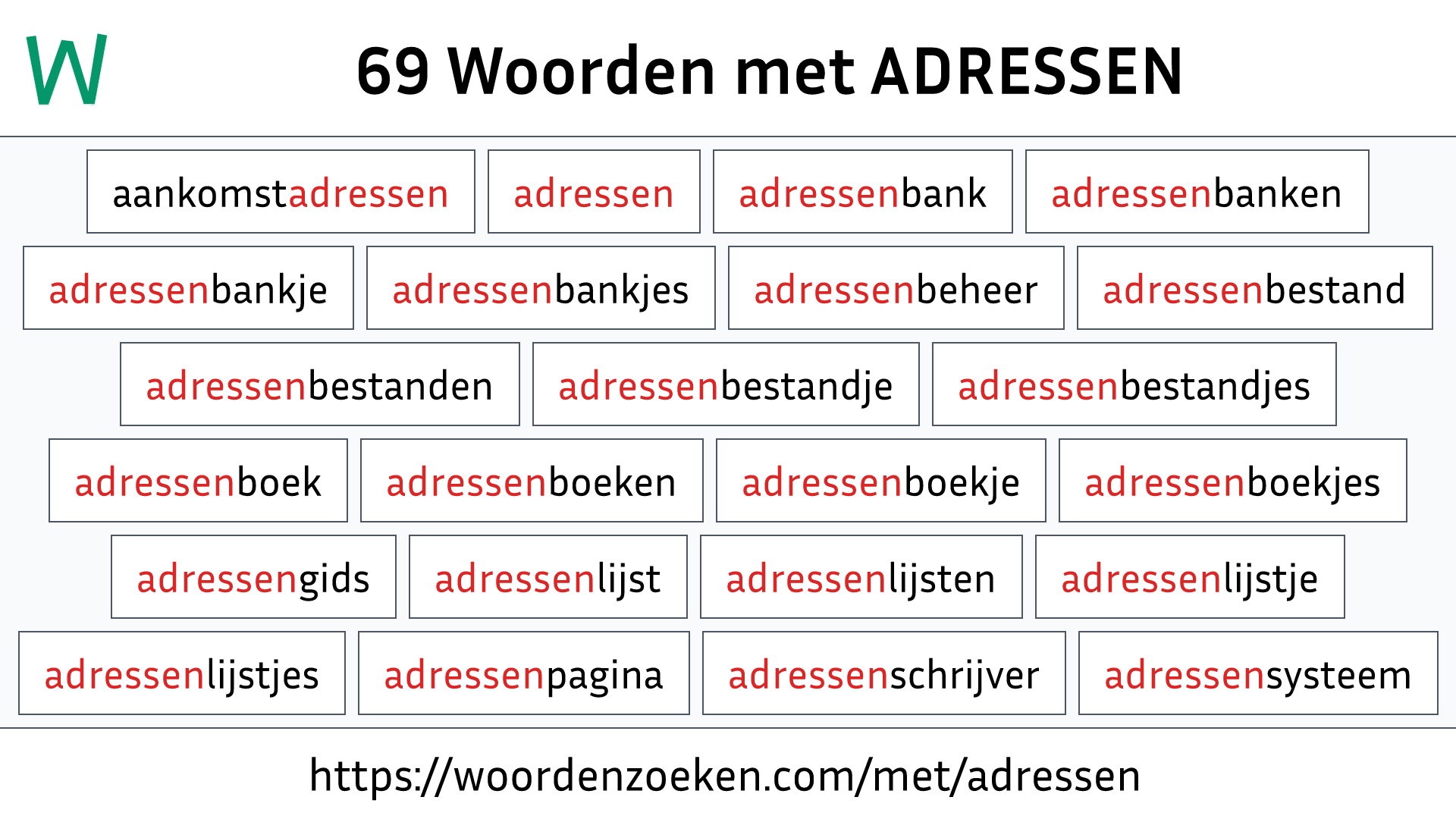 Woorden met ADRESSEN