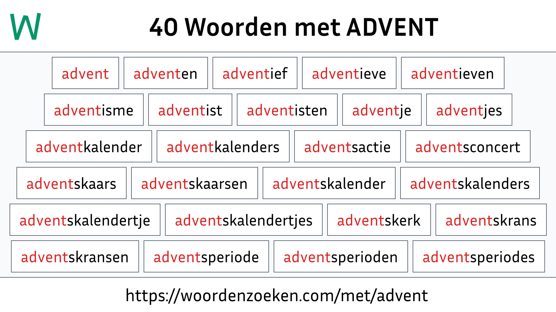 Woorden met ADVENT