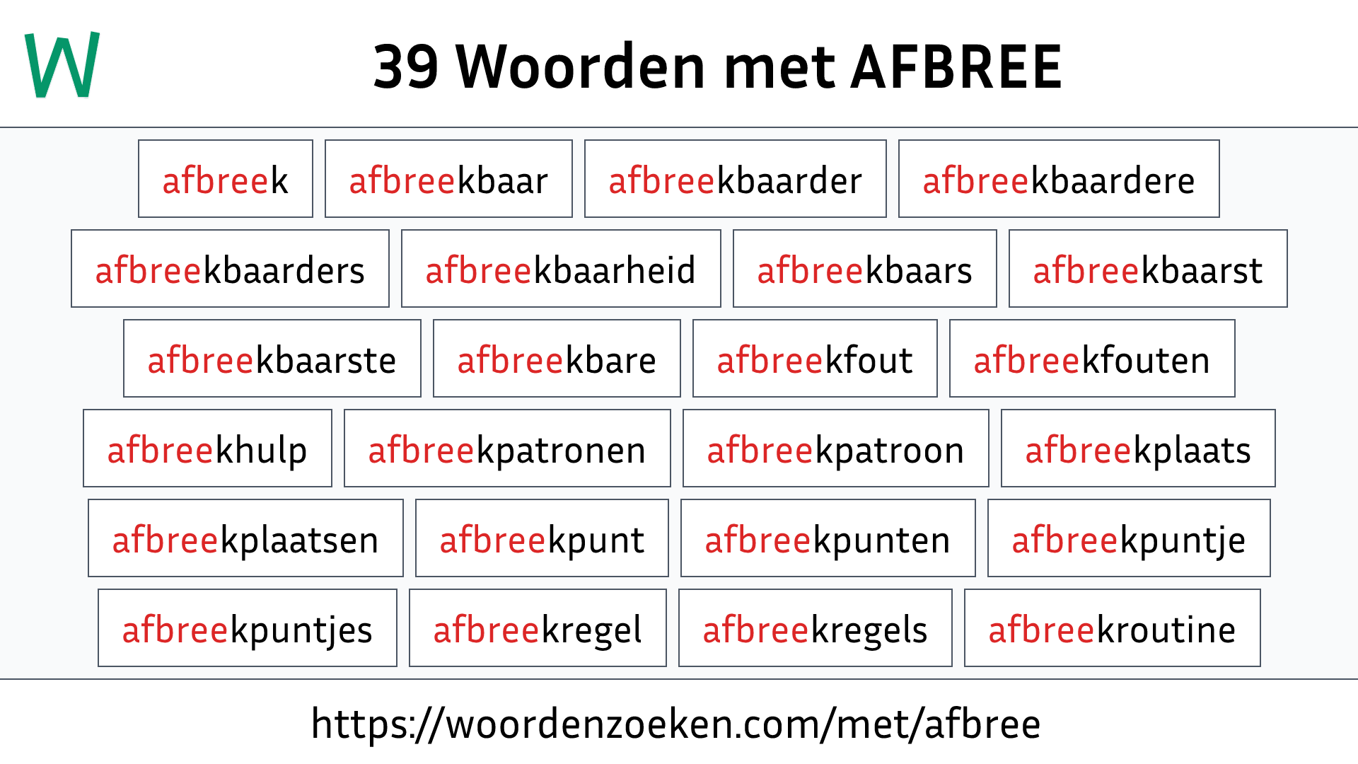 Woorden met AFBREE
