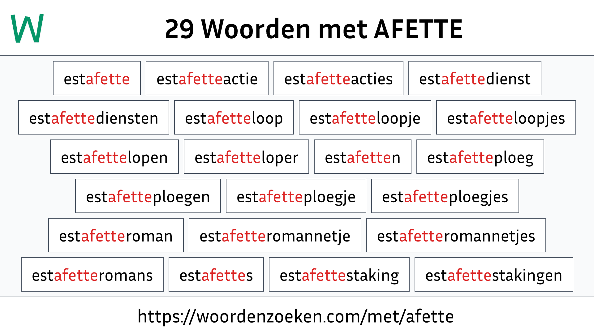 Woorden met AFETTE