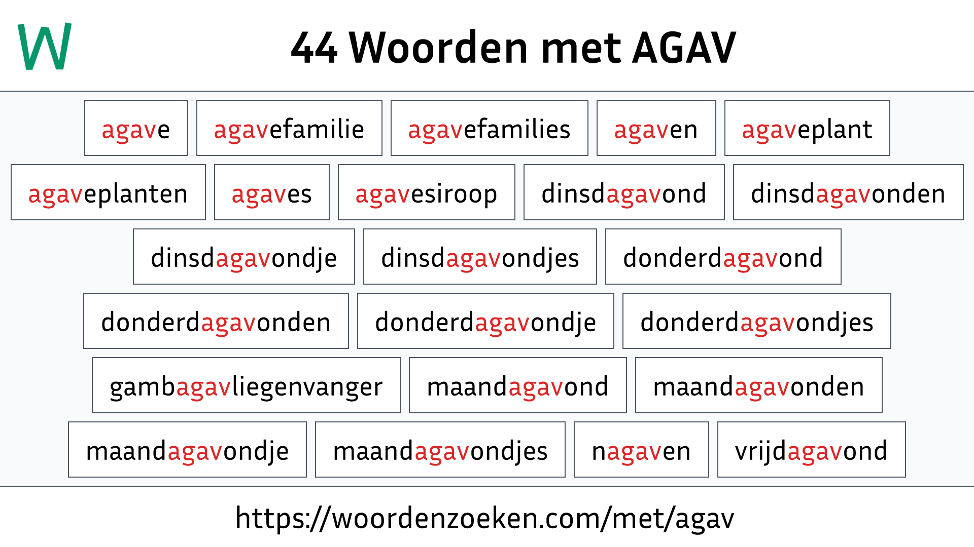 Woorden met AGAV