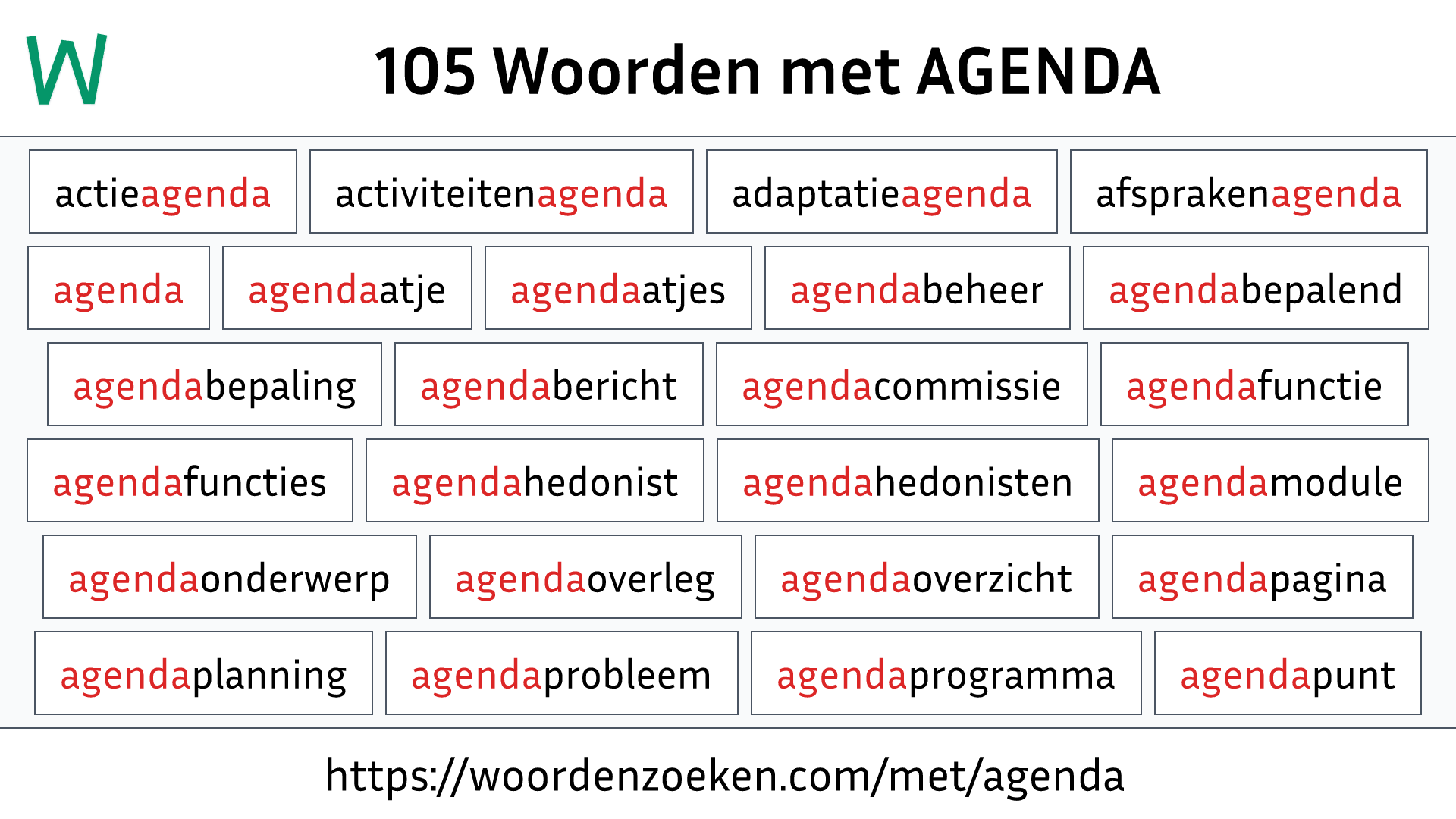 Woorden met AGENDA