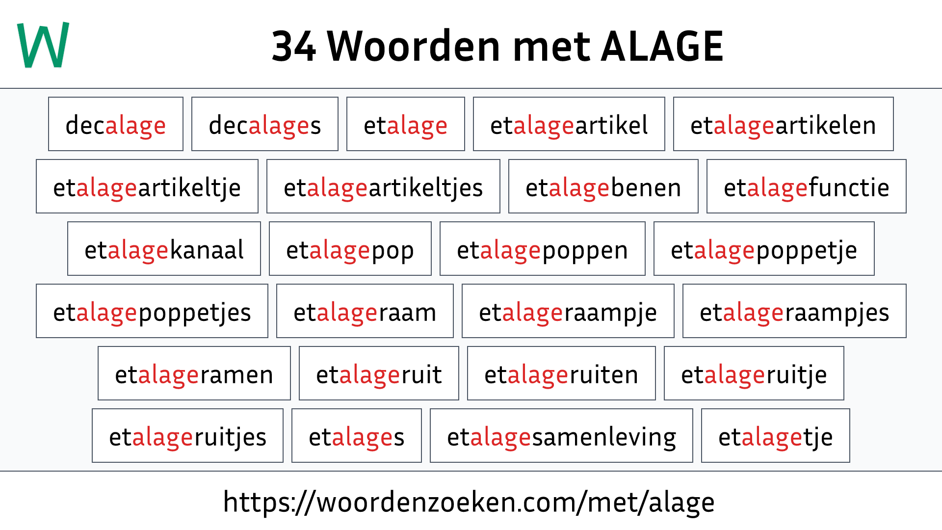 Woorden met ALAGE