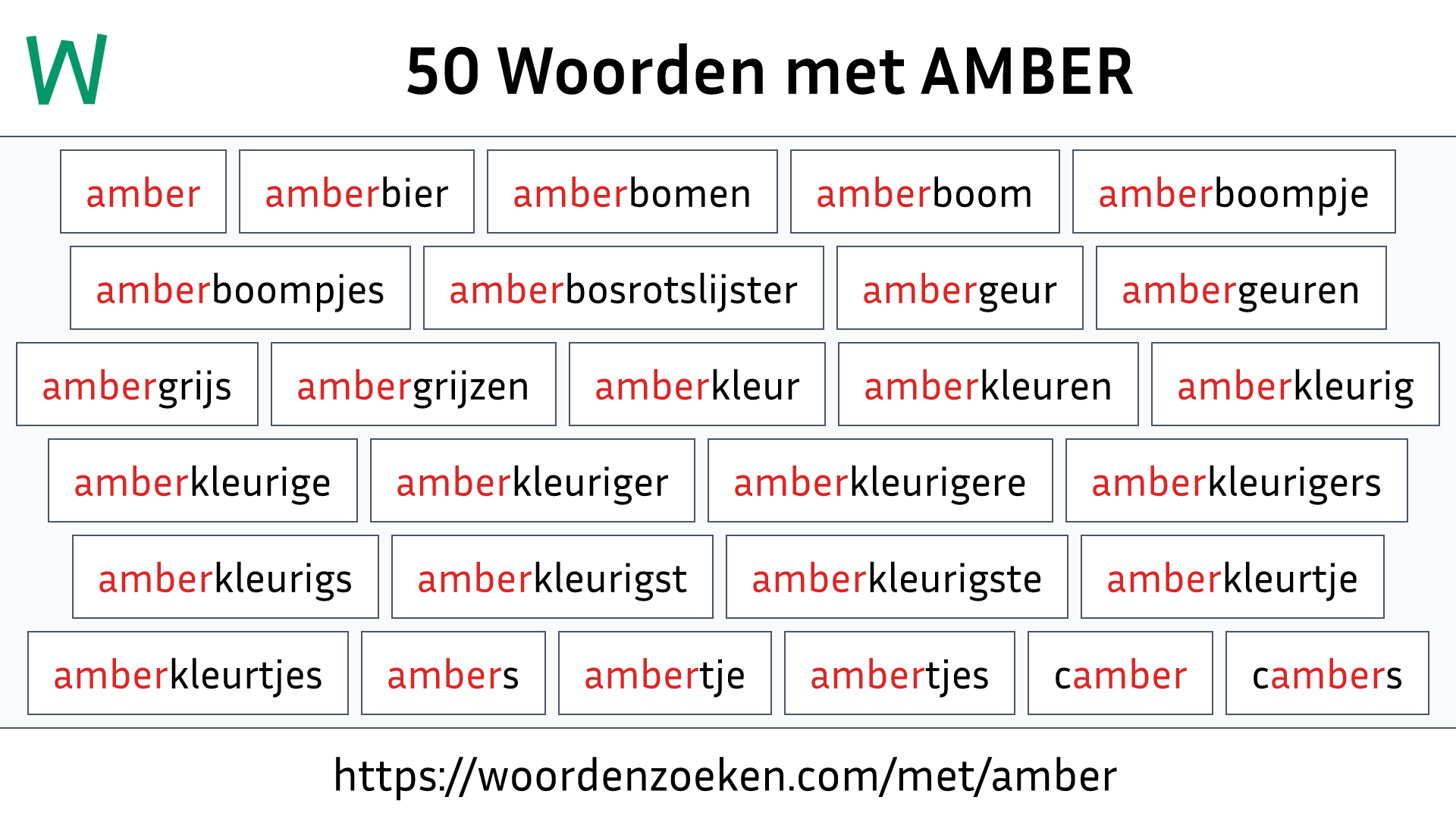 Woorden met AMBER