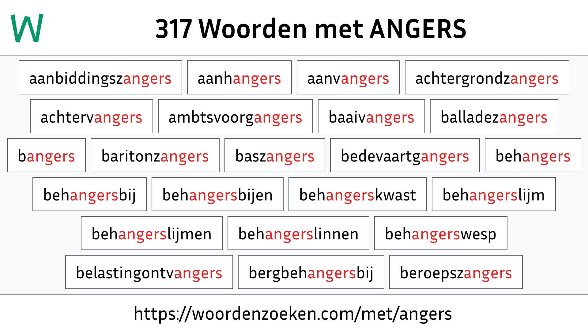 Woorden met ANGERS