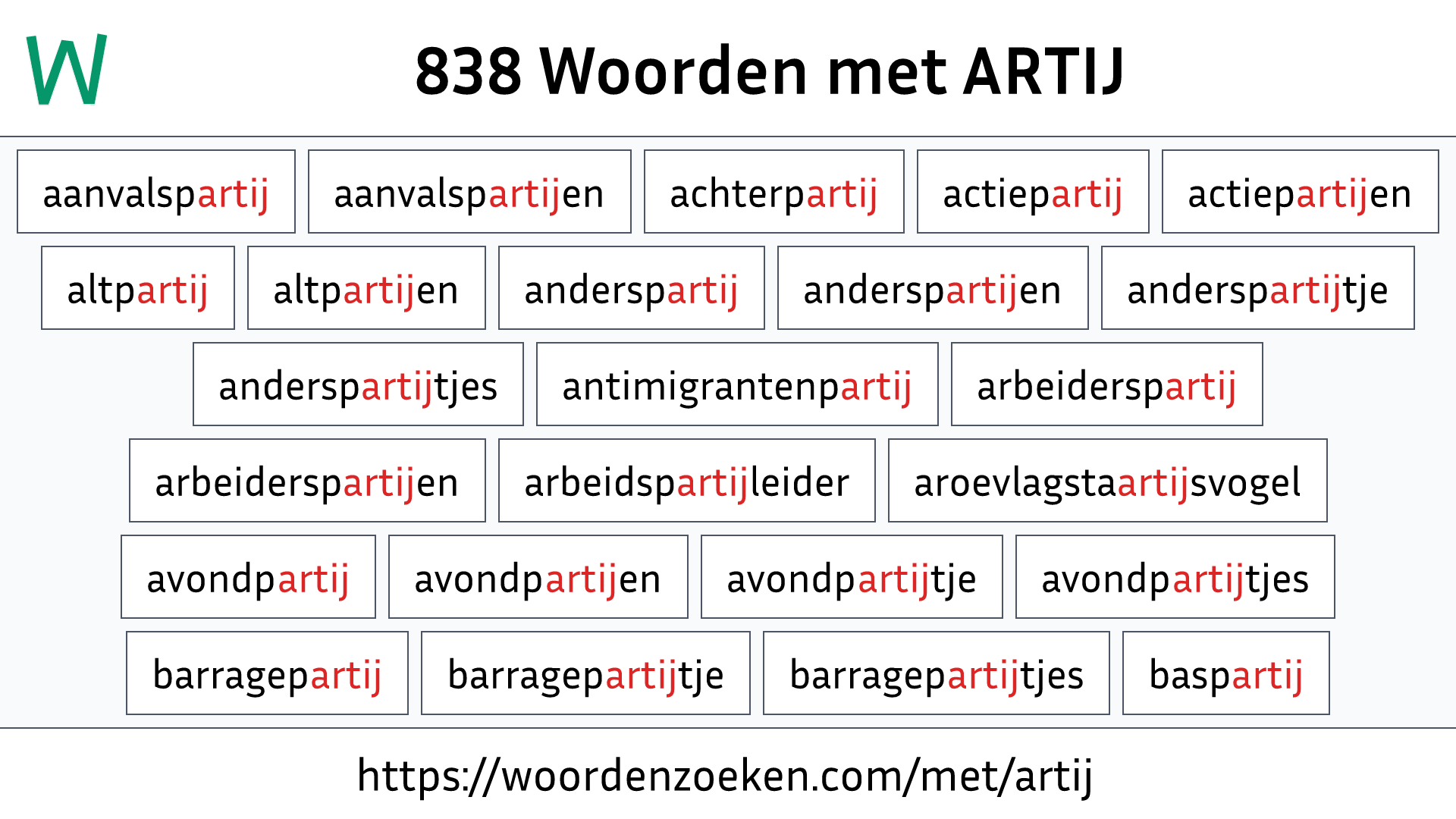 Woorden met ARTIJ