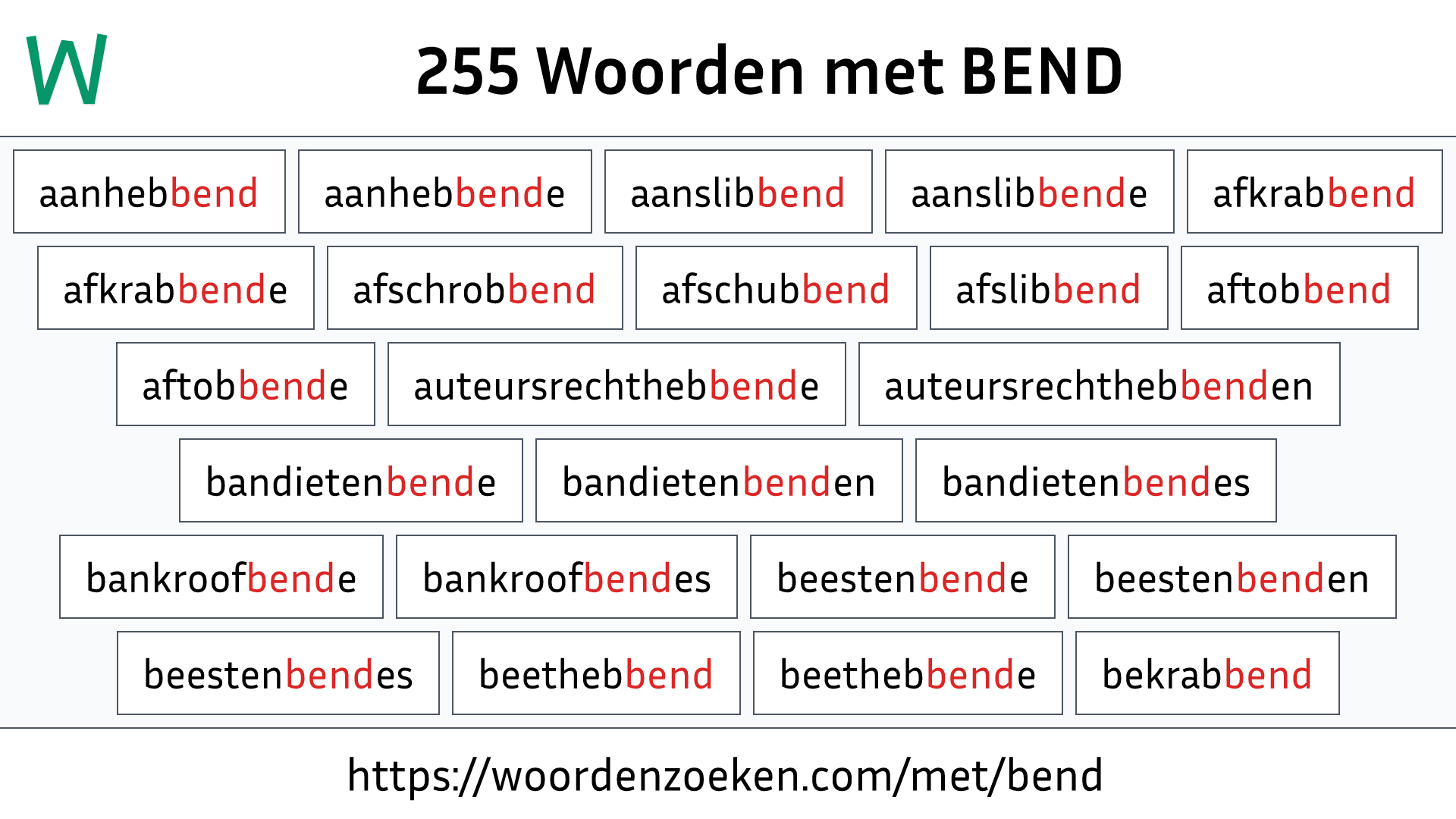 Woorden met BEND