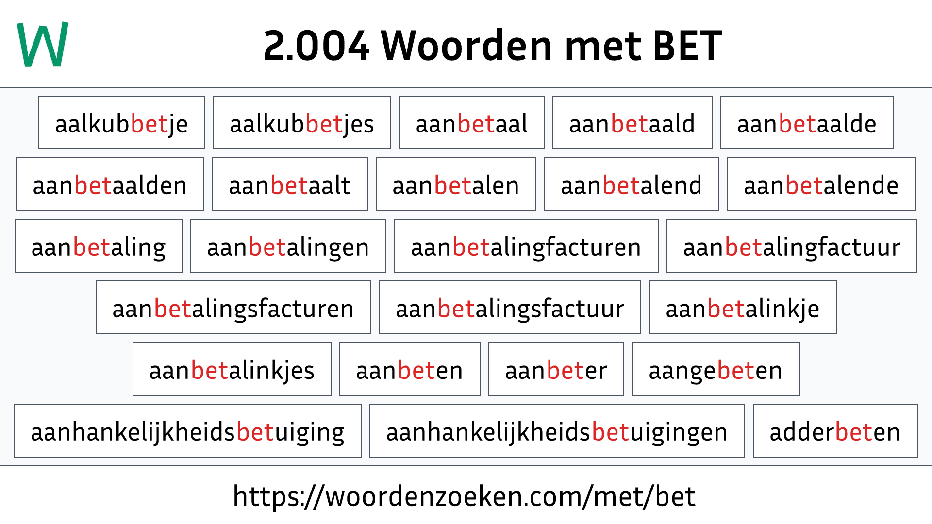 Woorden met BET