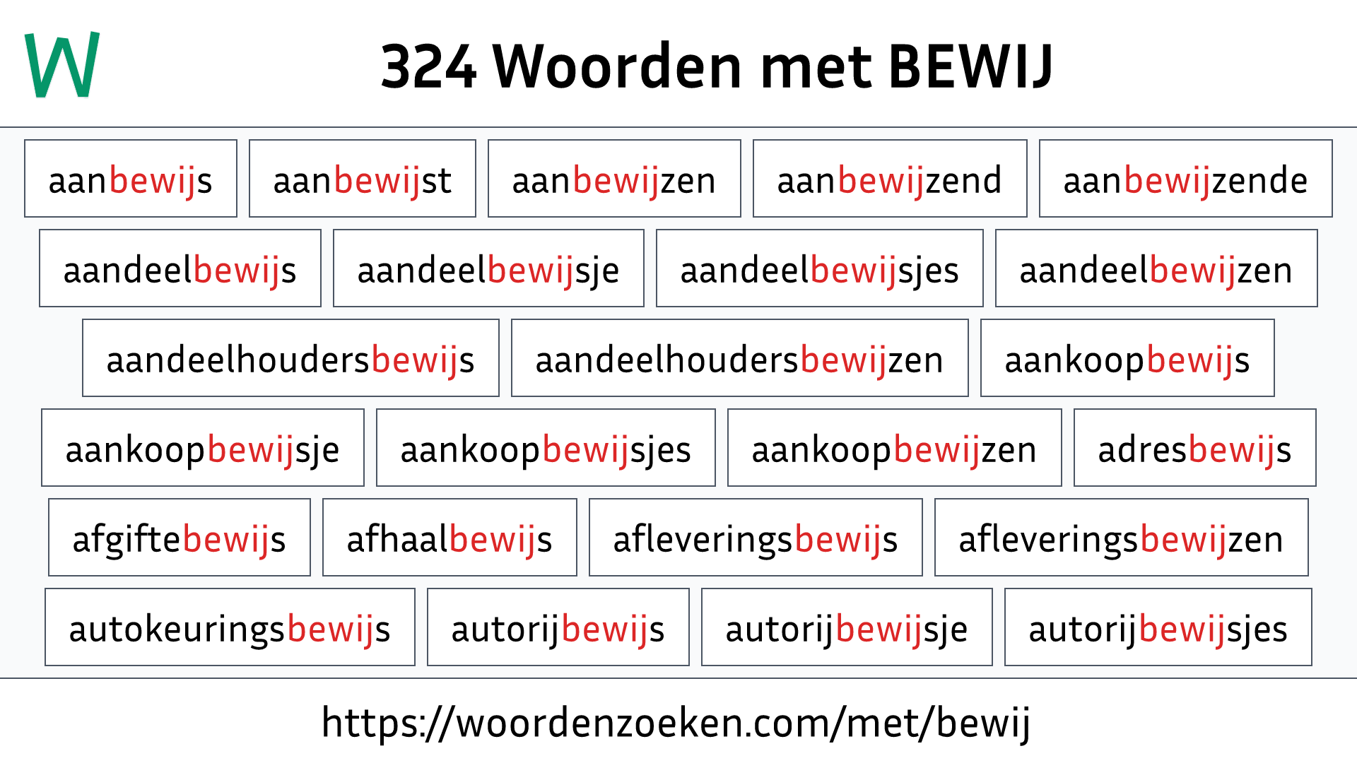 Woorden met BEWIJ