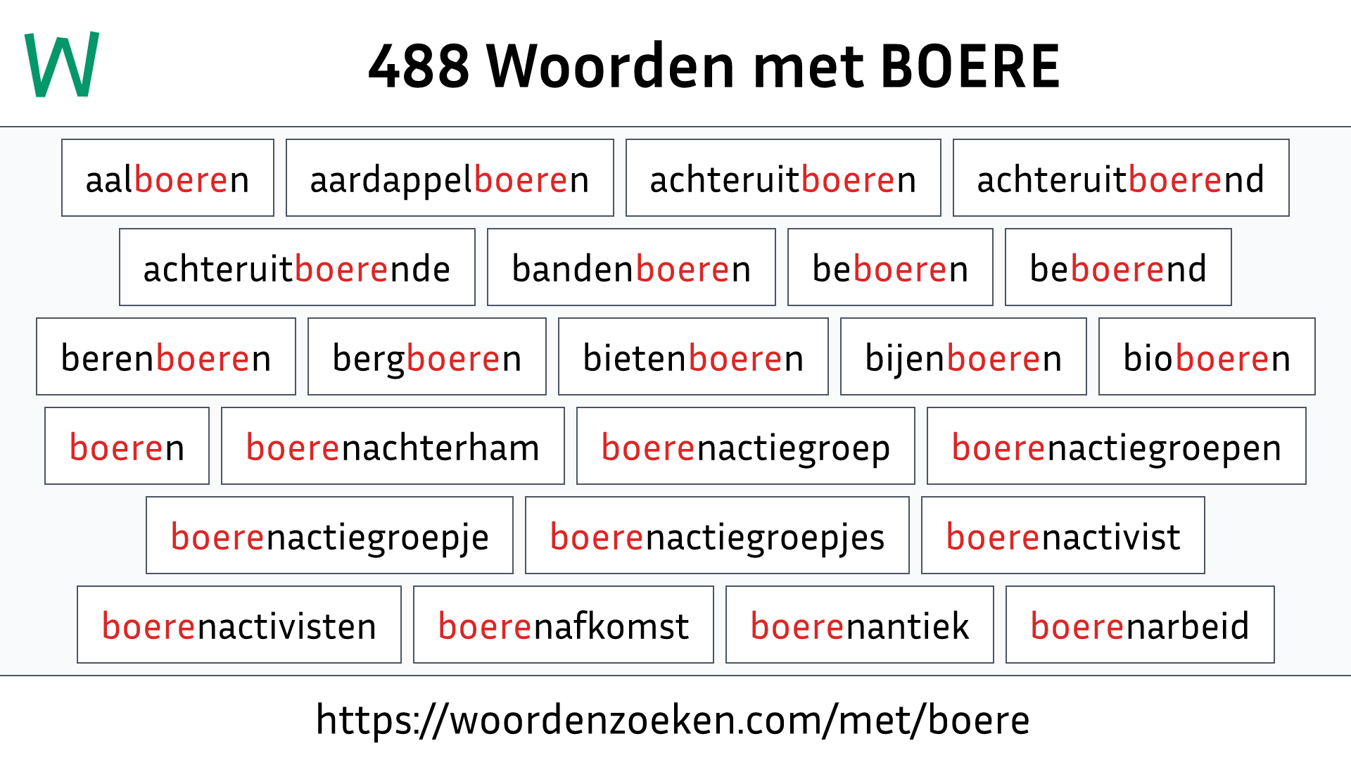Woorden met BOERE