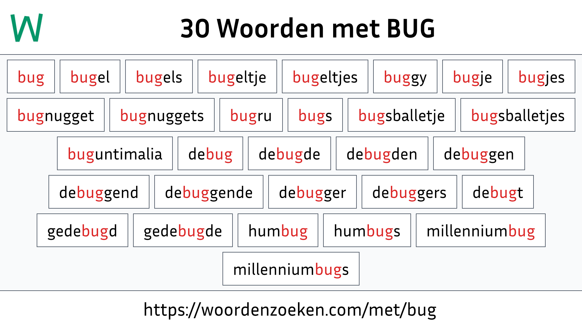 Woorden met BUG