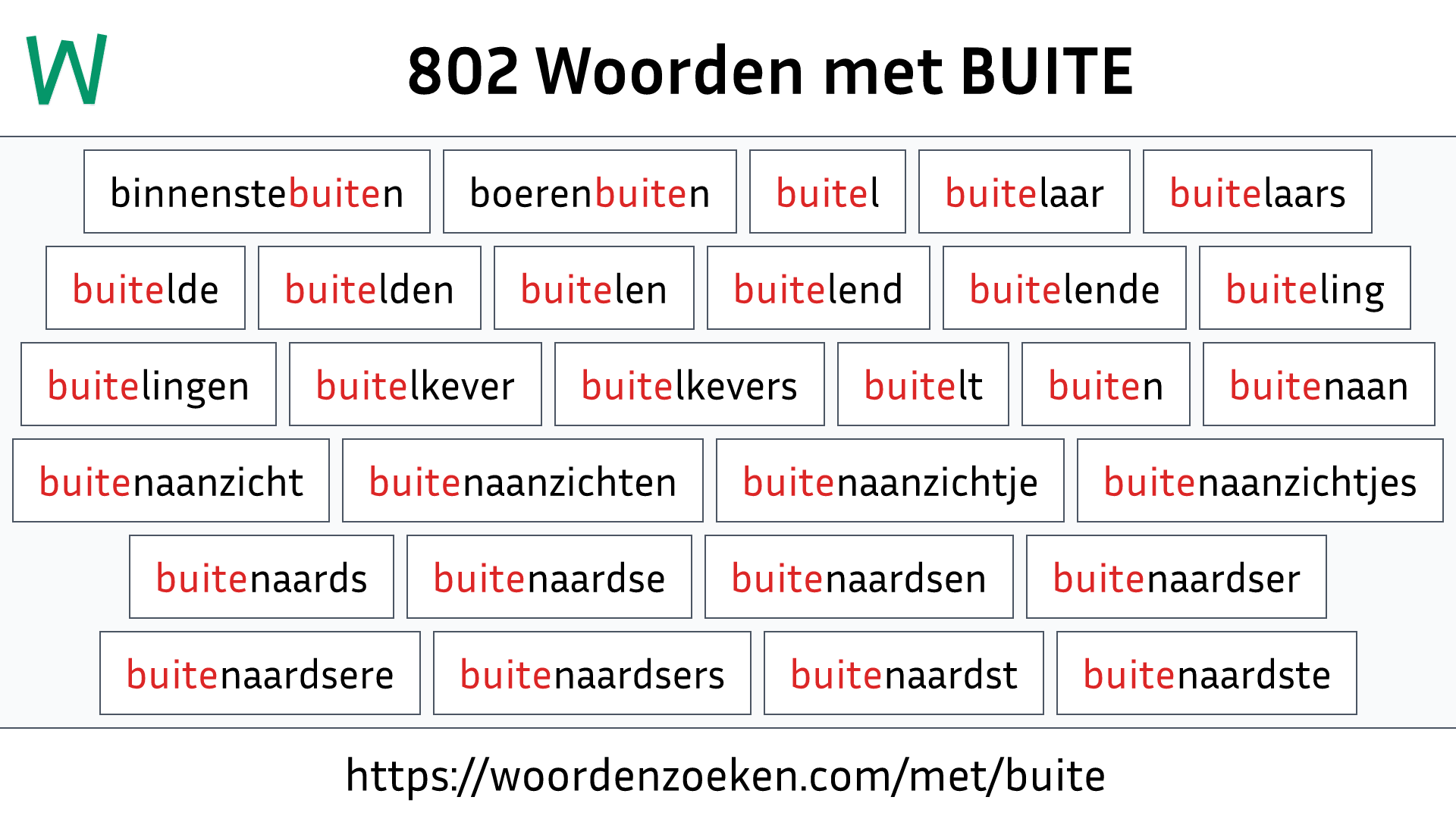 Woorden met BUITE